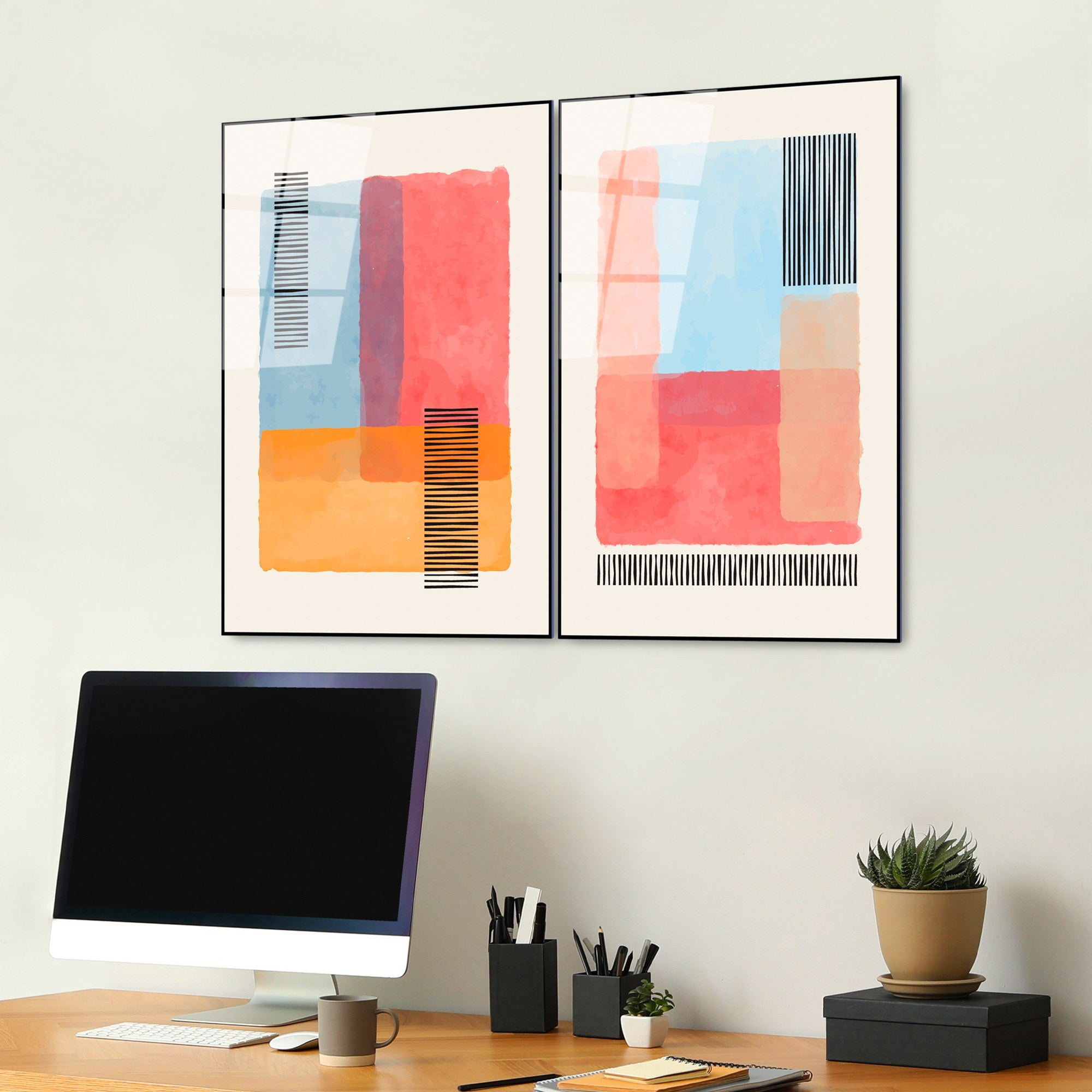 UV-949 Conjunto de Quadros em Vidro Temperado 4 mm, 45 x 65 cm (2 Peças) – Multicolor