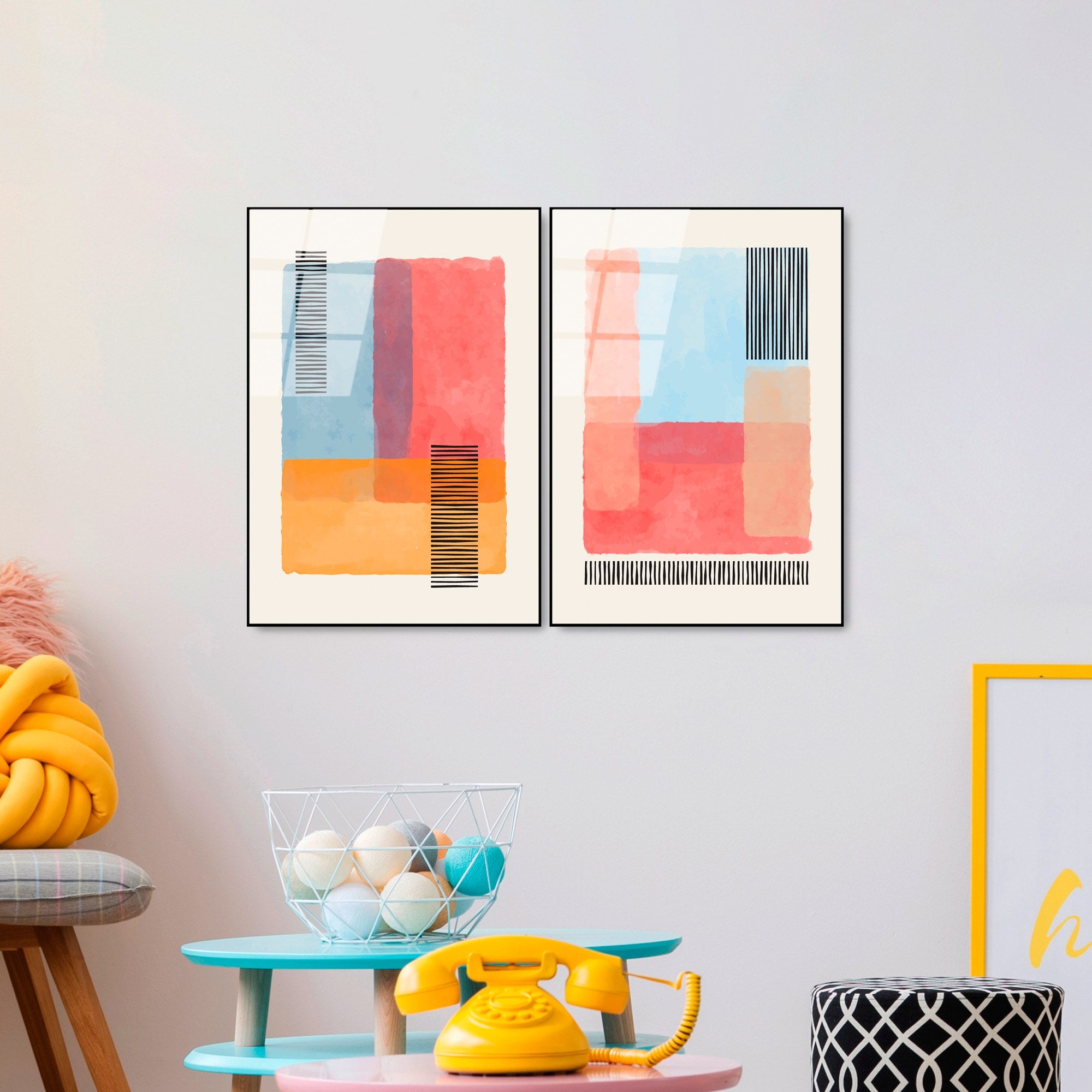 UV-949 Conjunto de Quadros em Vidro Temperado 4 mm, 45 x 65 cm (2 Peças) – Multicolor