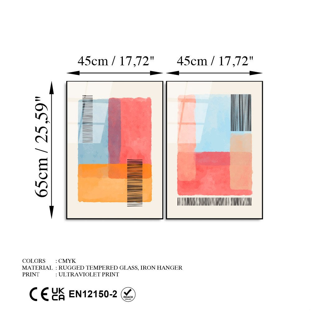 UV-949 Conjunto de Quadros em Vidro Temperado 4 mm, 45 x 65 cm (2 Peças) – Multicolor