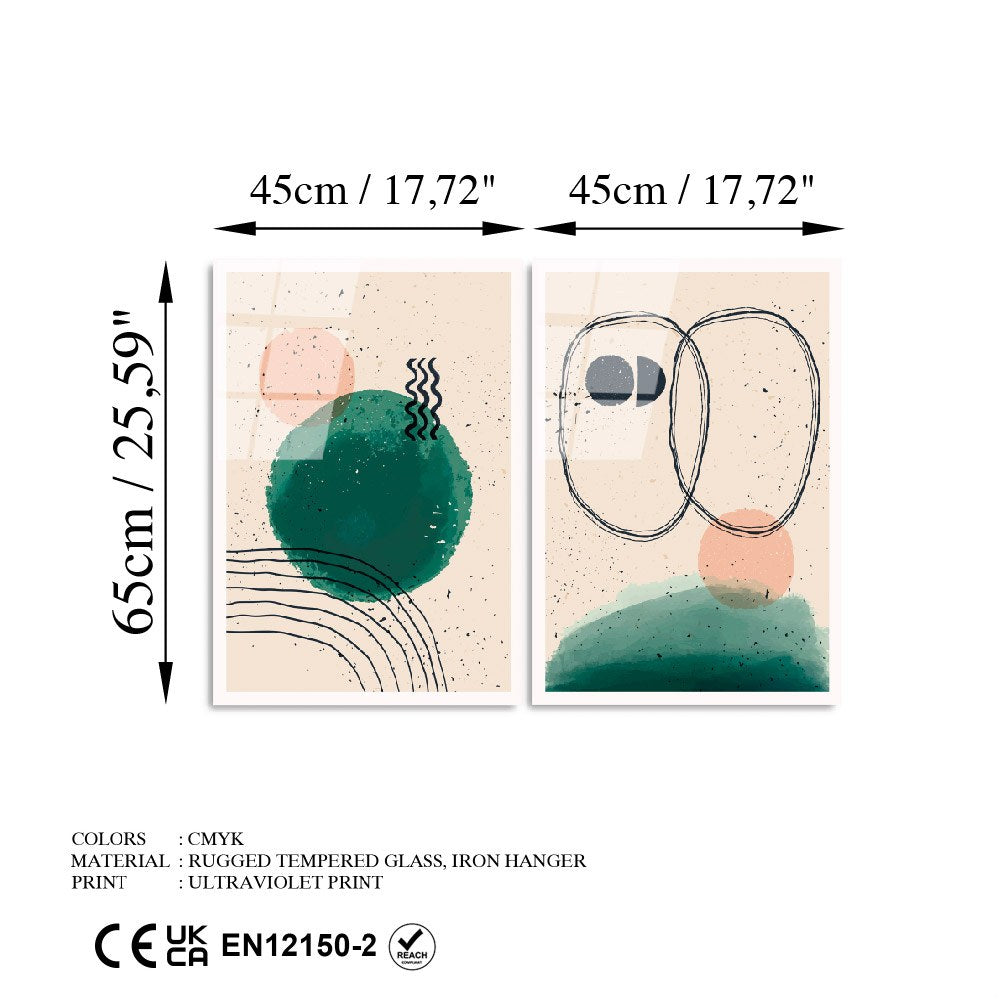 Quadro Decorativo em Vidro 100% Temperado UV-952, 45 x 65 cm (2 Peças), Multicolorido, 4 mm