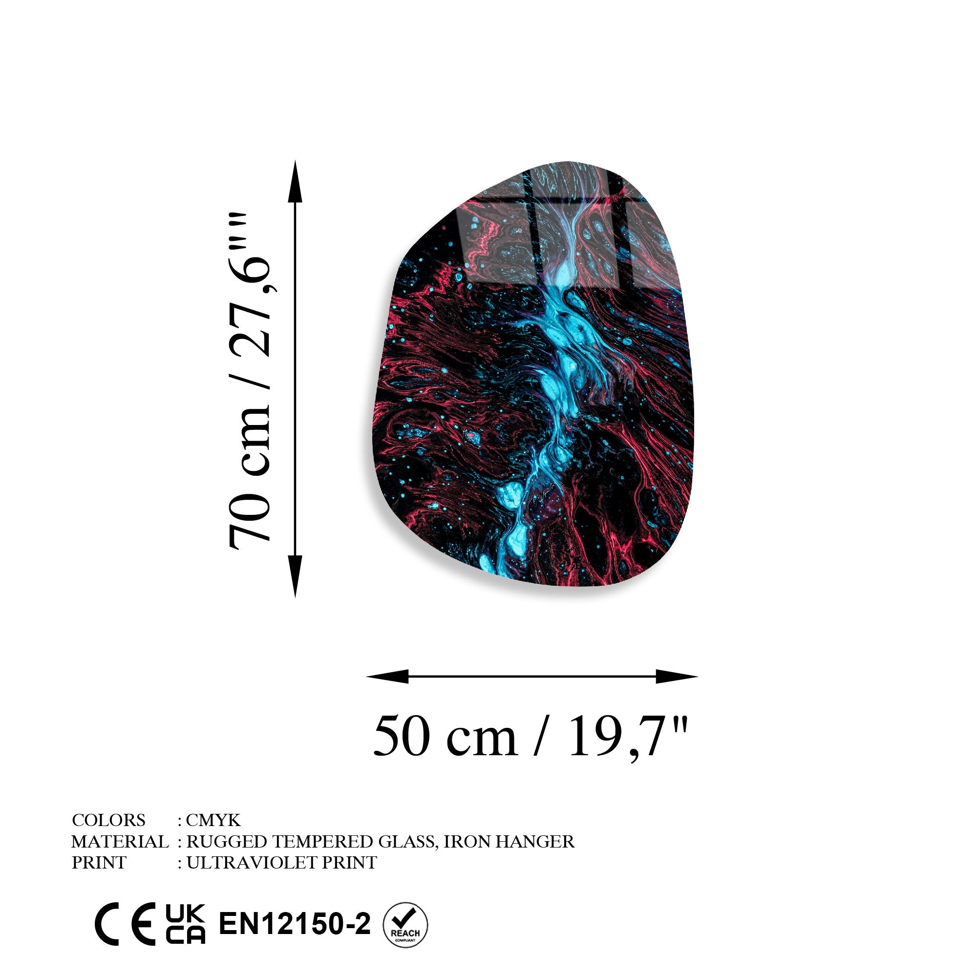 Quadro Decorativo em Vidro Temperado UV-1089, Multicolor, 50 x 70 cm (4 mm)