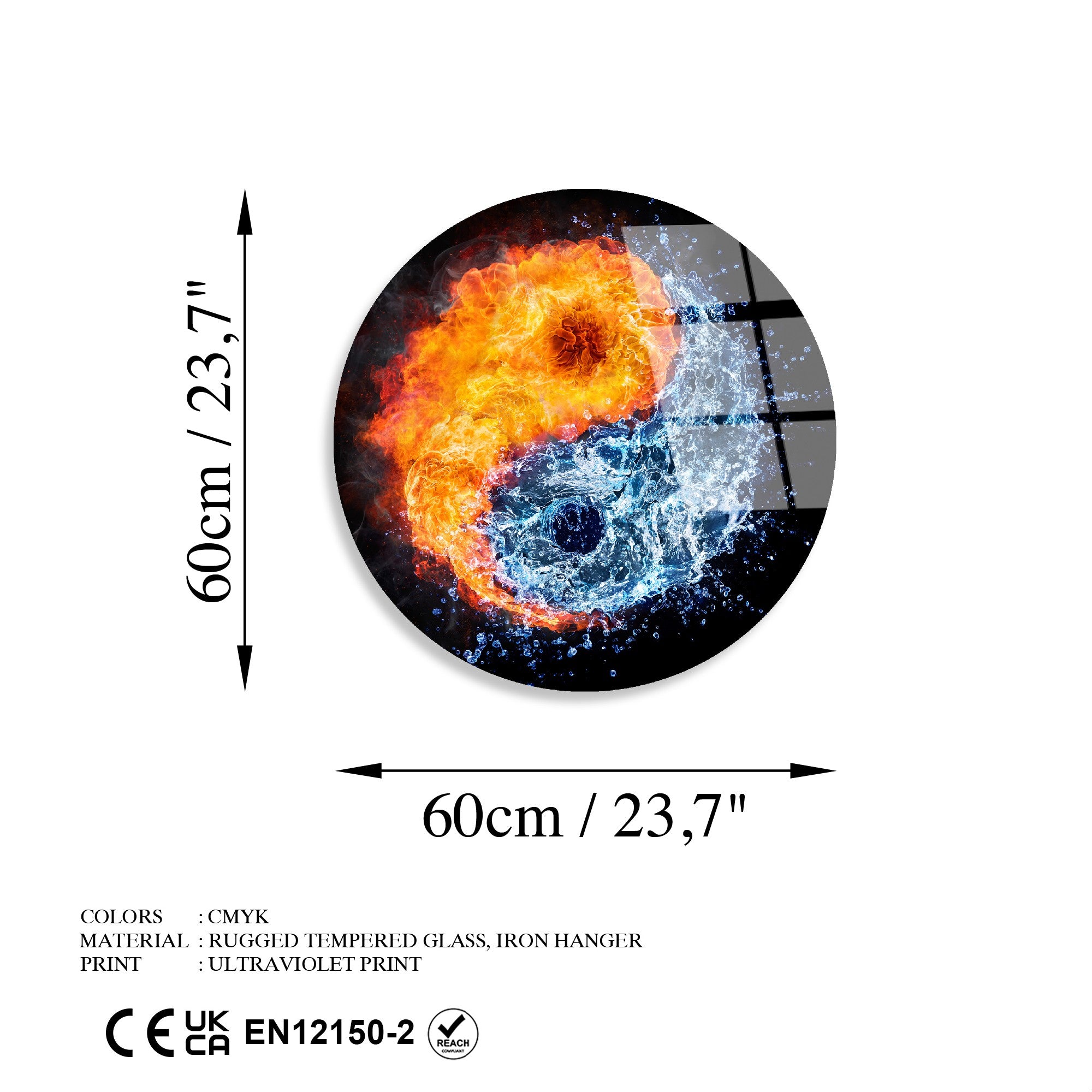 Quadro Decorativo em Vidro Temperado 4 mm, Ø60 cm, Multicolor – UV-1122 (123BZM2618)