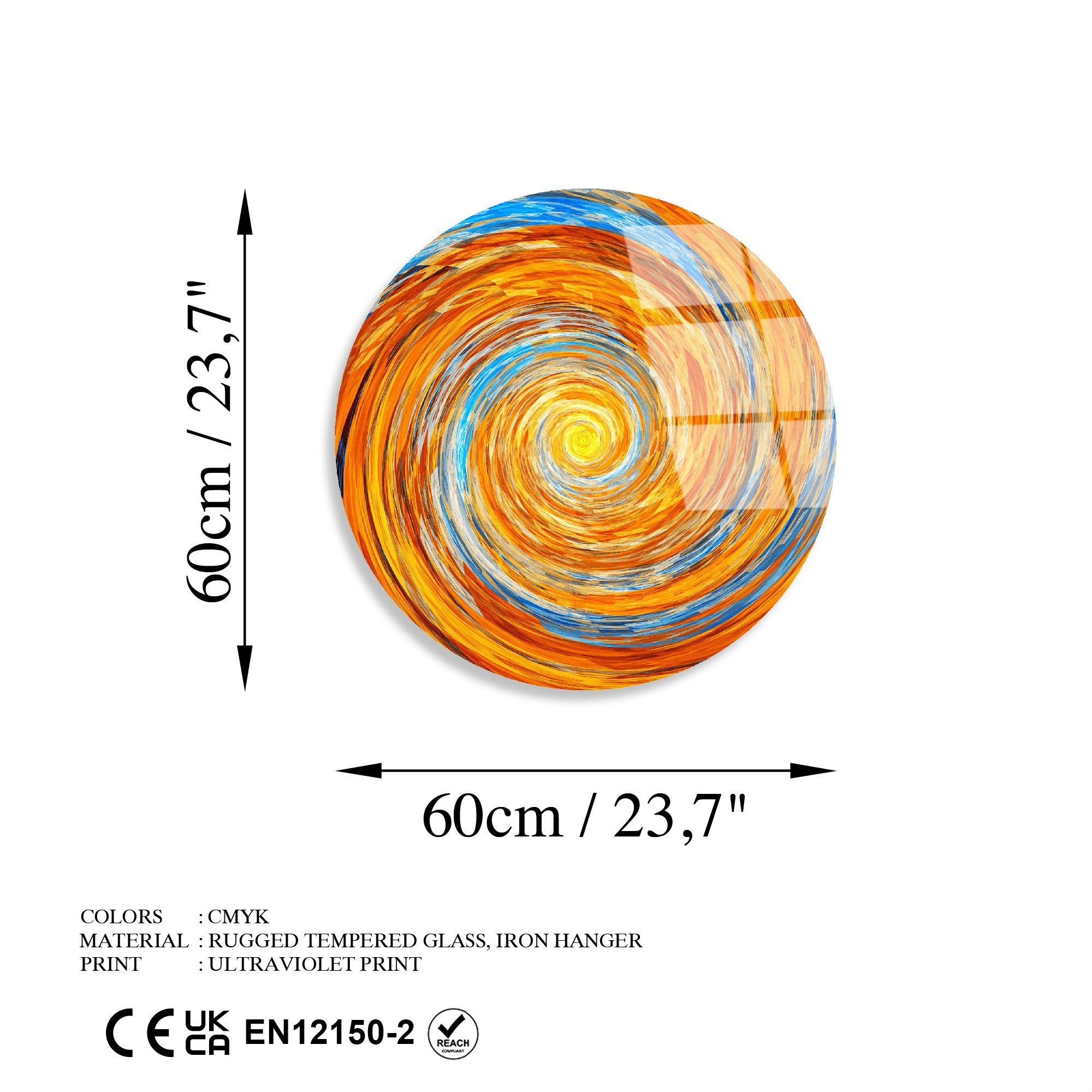 Quadro Decorativo em Vidro Temperado UV-1123 – Multicolor, Ø60 cm, 4 mm (100% Vidro Temperado)