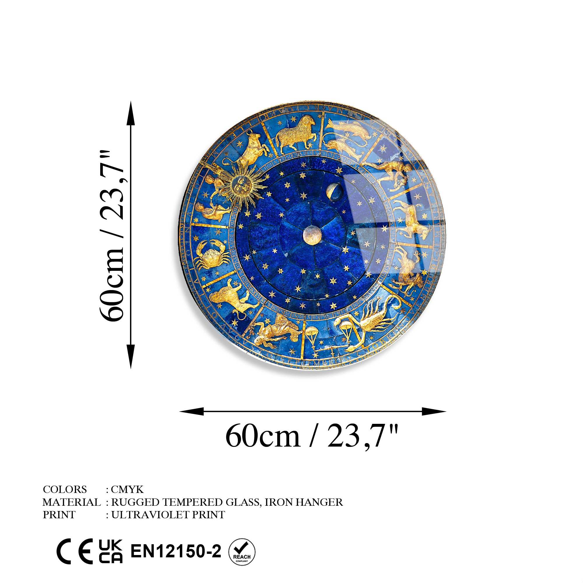 Quadro Decorativo em Vidro Temperado Multicolor Ø60 cm, 4 mm – UV-1124