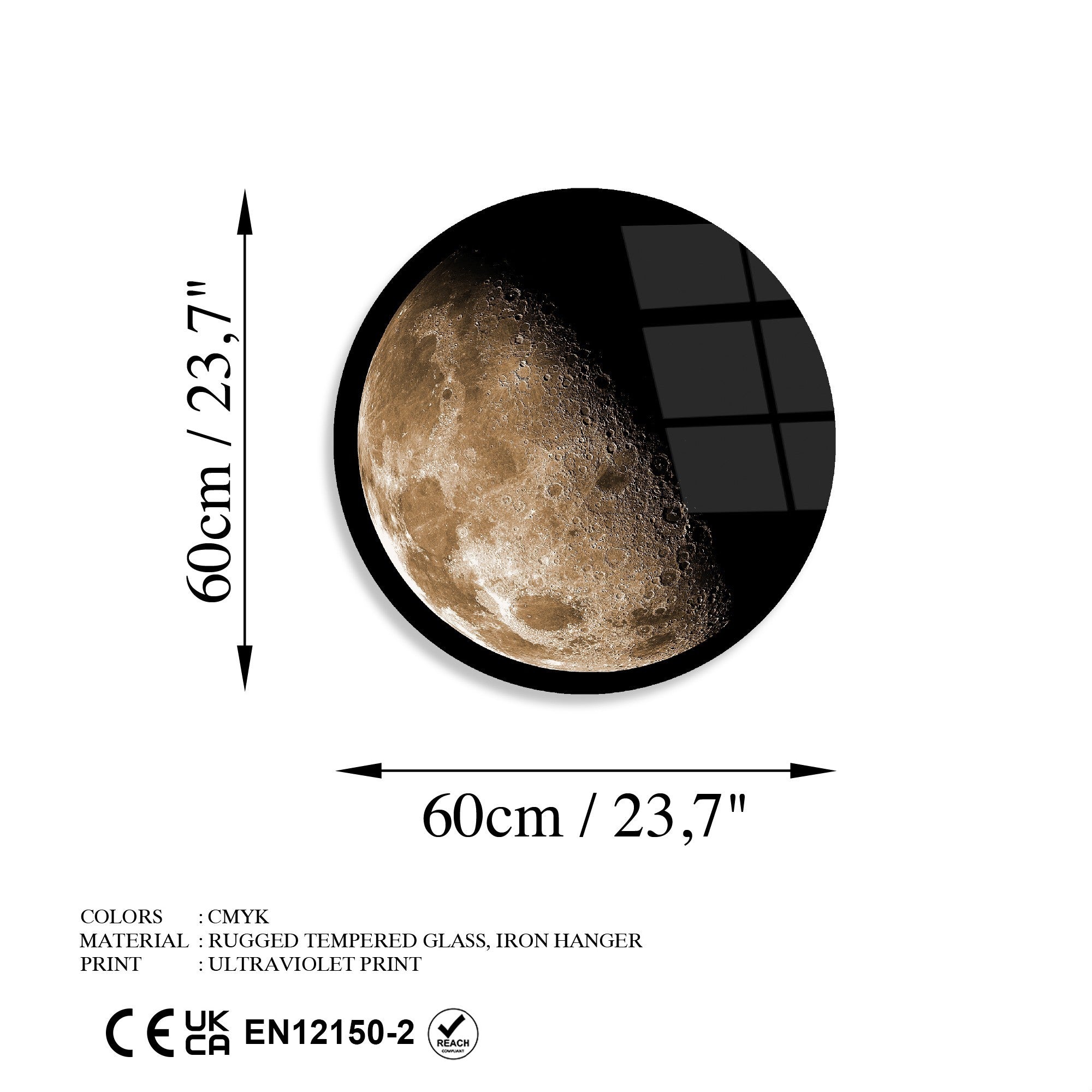 Quadro Decorativo em Vidro Temperado Multicolorido UV-1125, Ø 60 cm, 4 mm