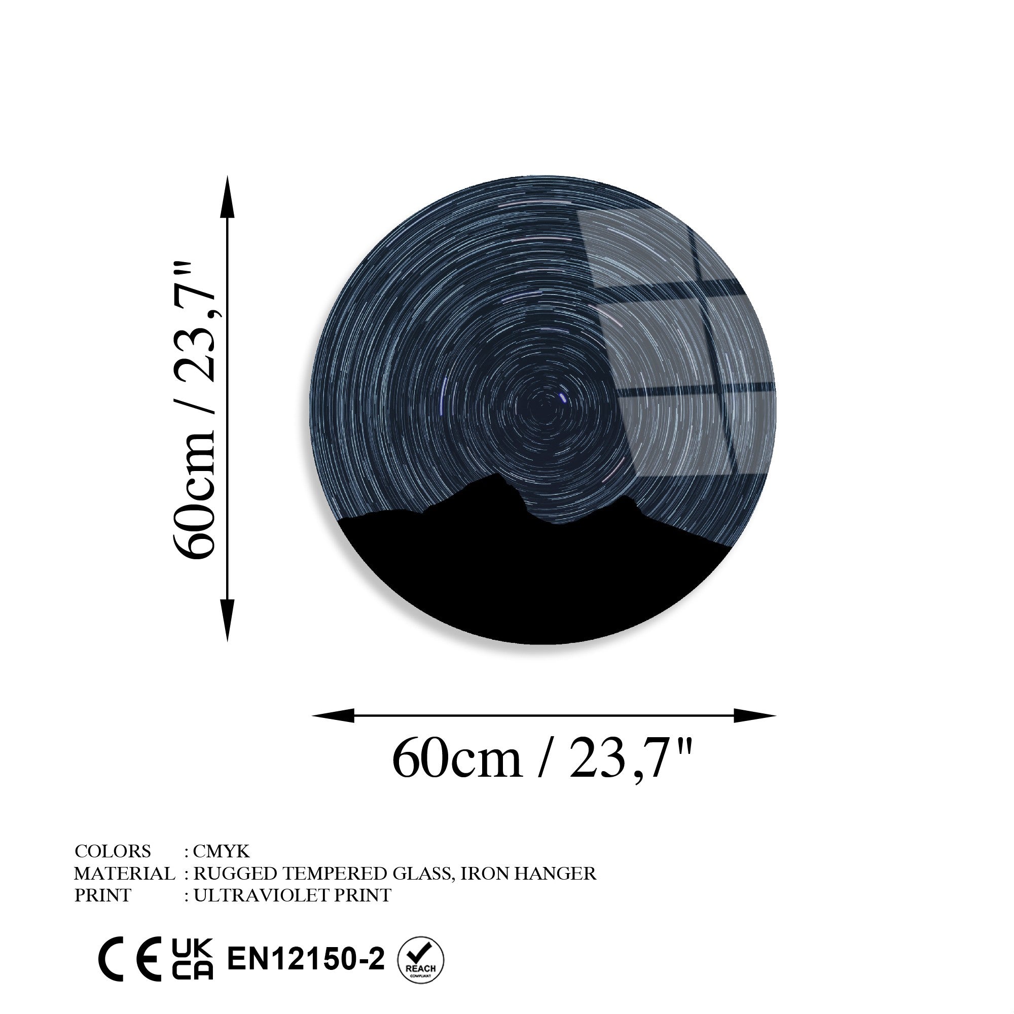 Quadro Decorativo em Vidro Temperado UV-1126, Multicolor, Ø60 cm, Espessura 4 mm