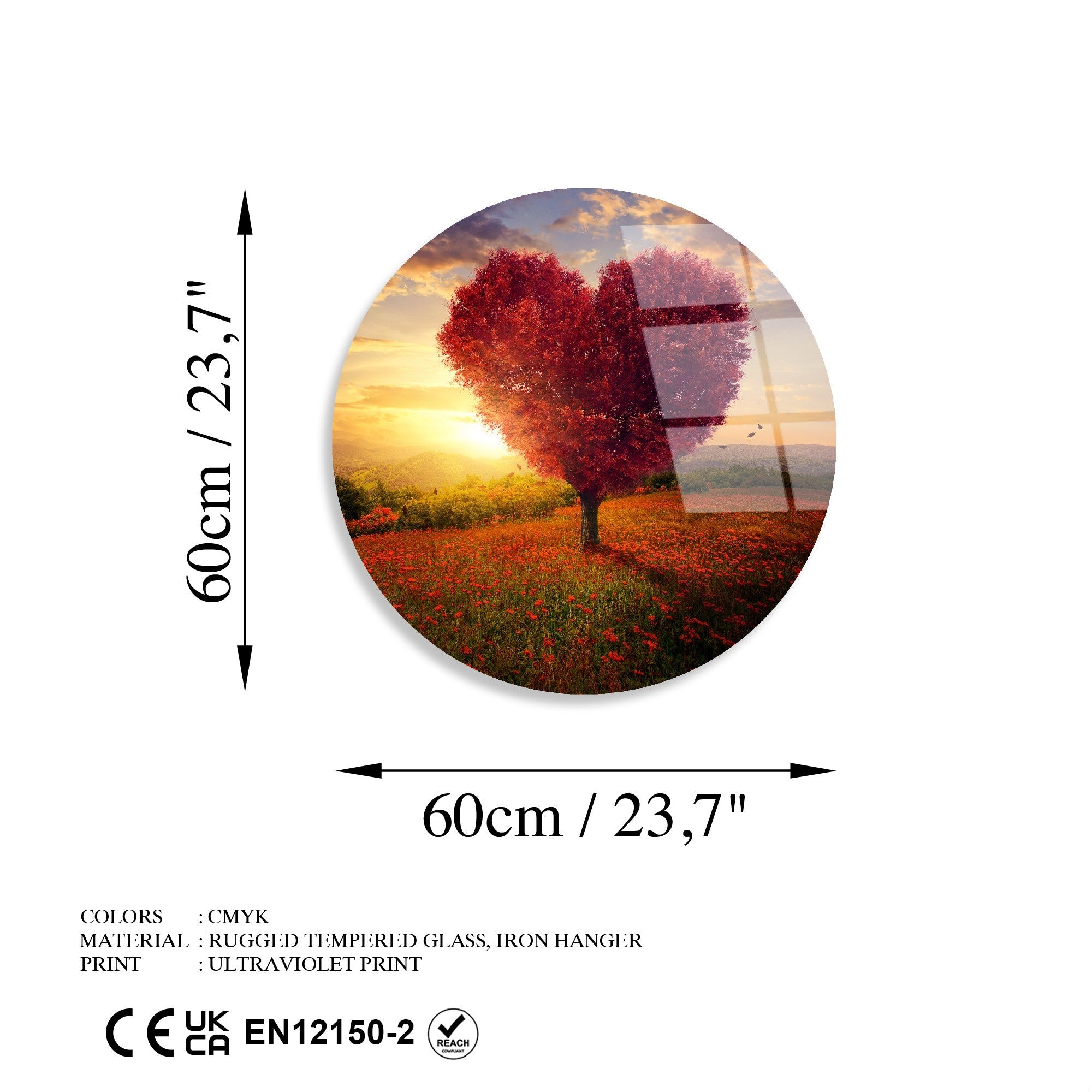 Quadro Decorativo 100% Vidro Temperado UV-1127, Multicolor, Ø60 cm (4 mm)