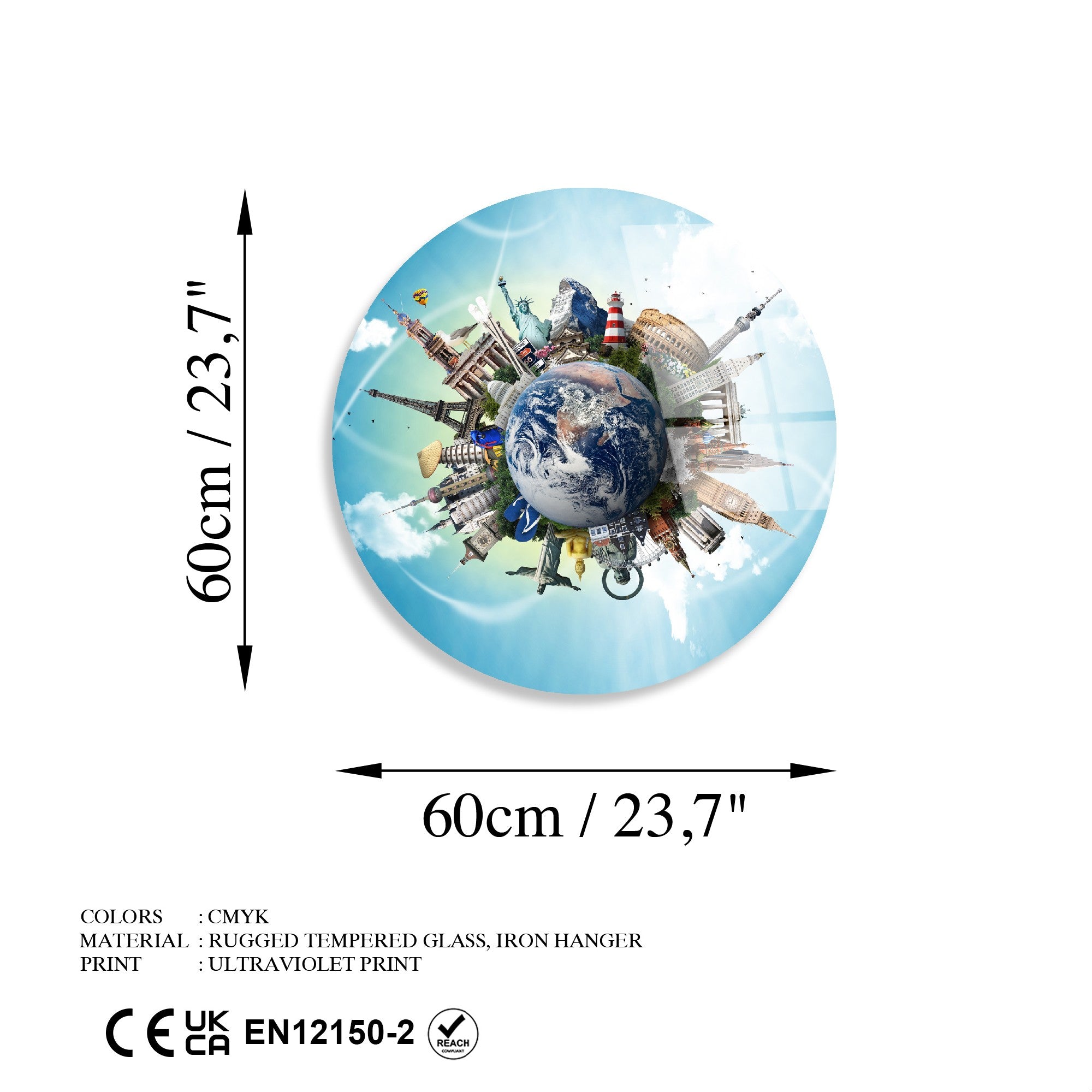 Quadro Decorativo em Vidro Temperado Multicolorido Ø60 cm (4 mm) – UV-1129 | 123BZM2625