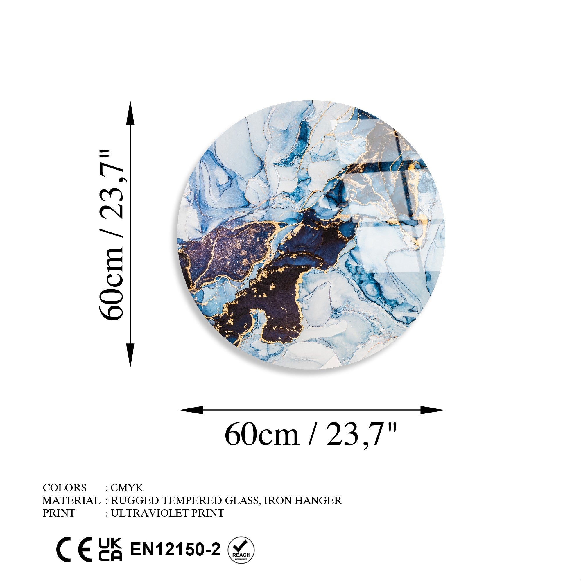 Quadro Decorativo em Vidro Temperado UV-1132, Multicolor, Ø60 cm, 4 mm