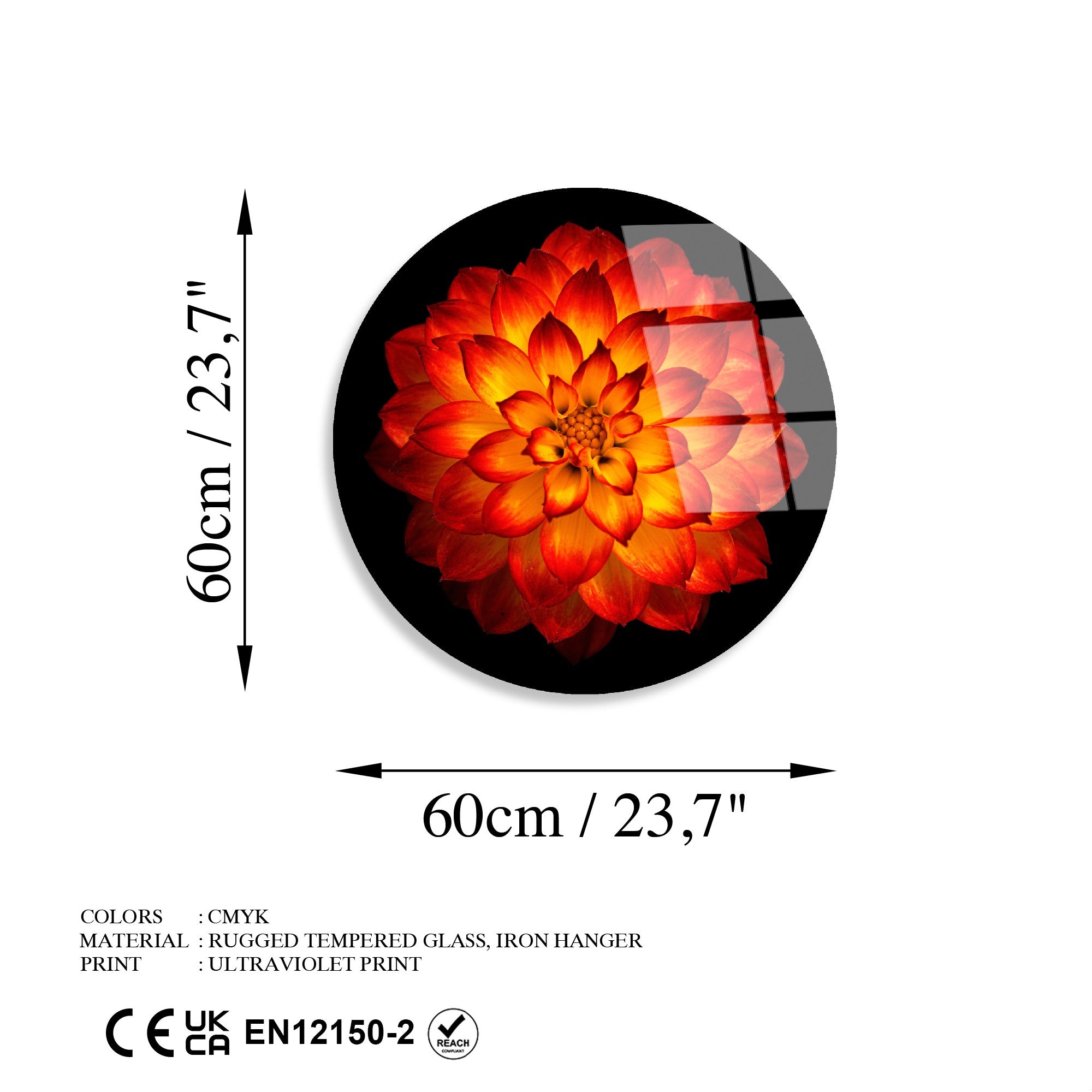 Quadro Decorativo em 100% Vidro Temperado UV-1136, Multicolor, Ø60 cm, 4 mm, 4,368 kg