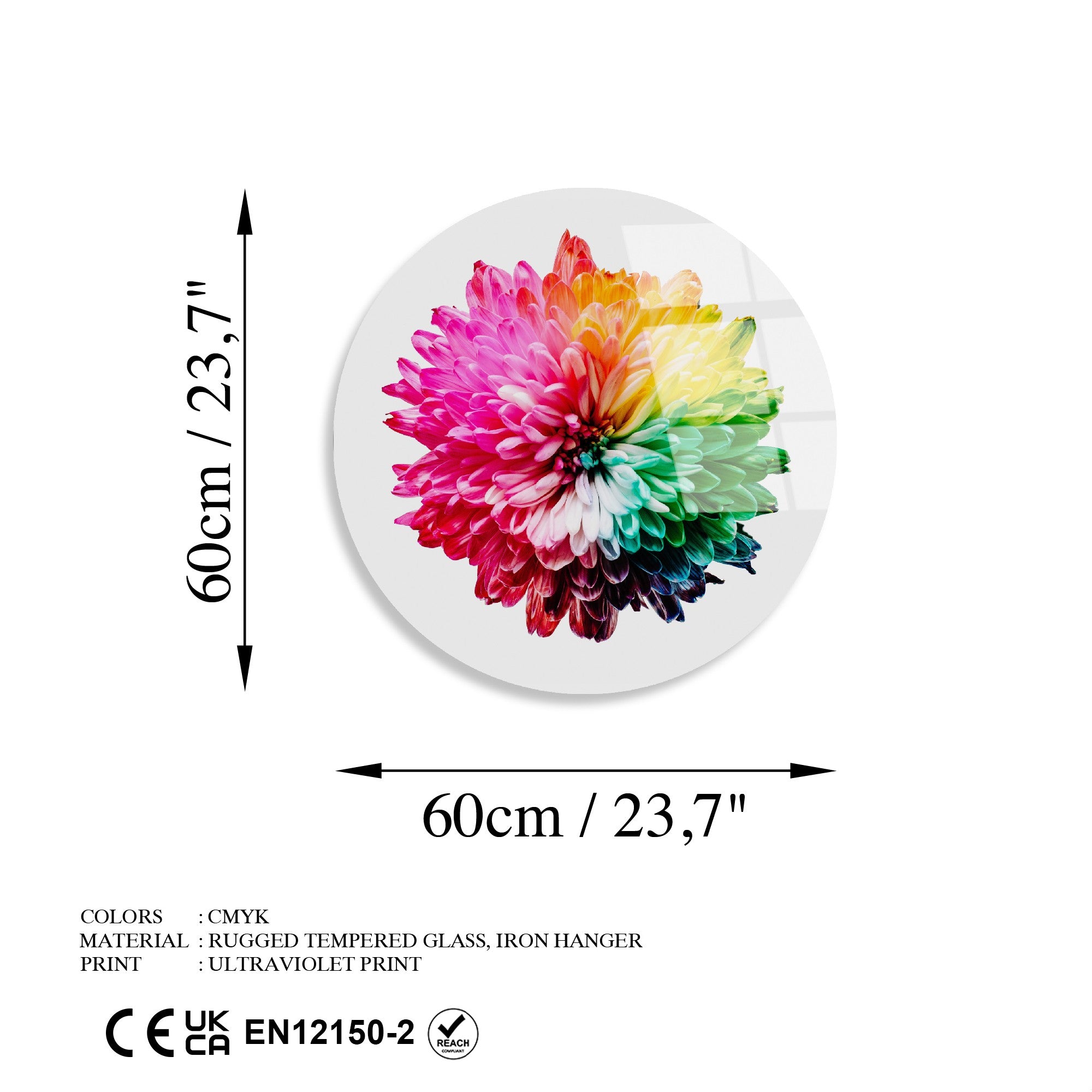 Quadro Decorativo em Vidro Temperado UV-1137, Multicolor, Ø60 cm, 4 mm