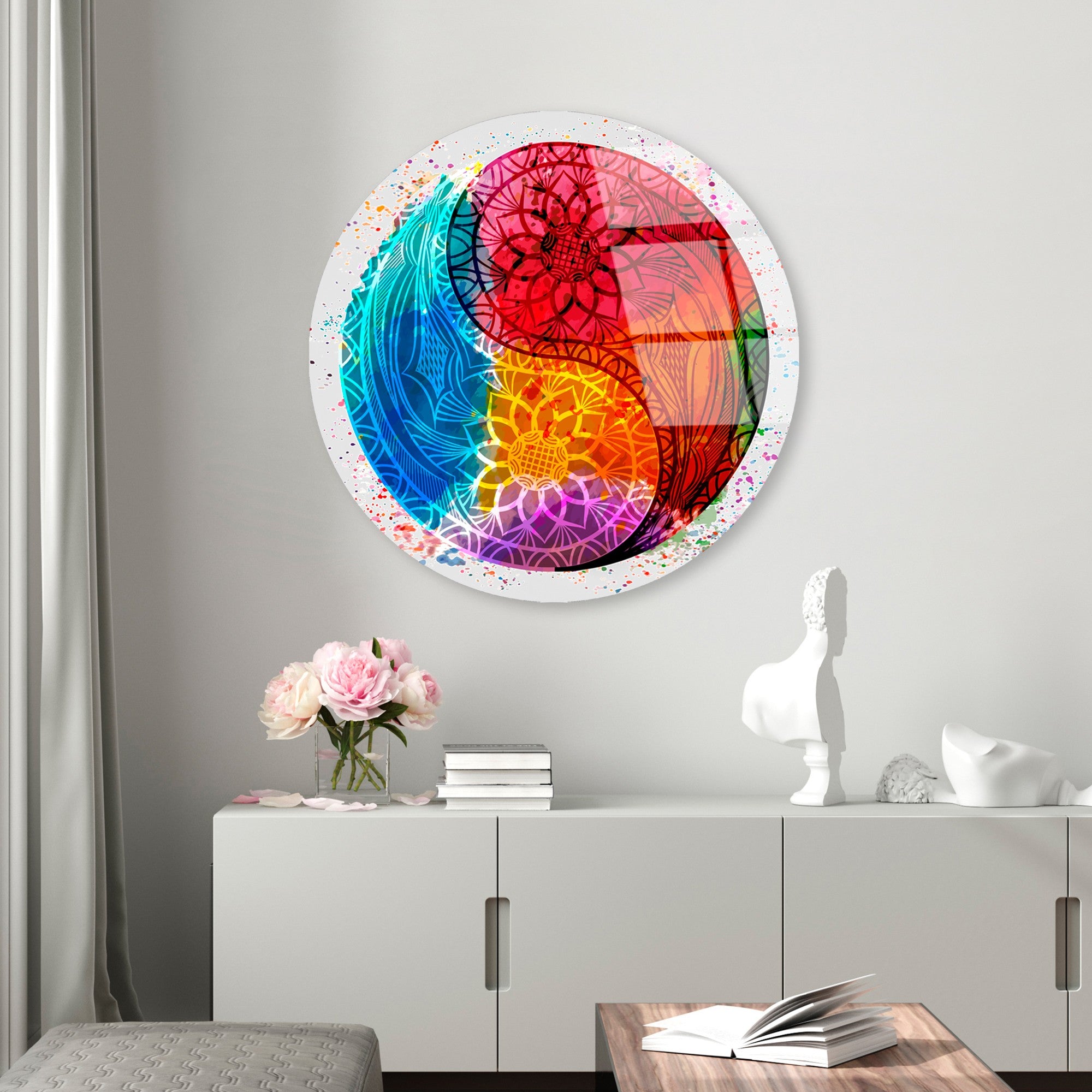 Quadro Decorativo Redondo em Vidro Temperado Multicolor 60 cm, 4 mm | UV-1139 (123BZM2635)