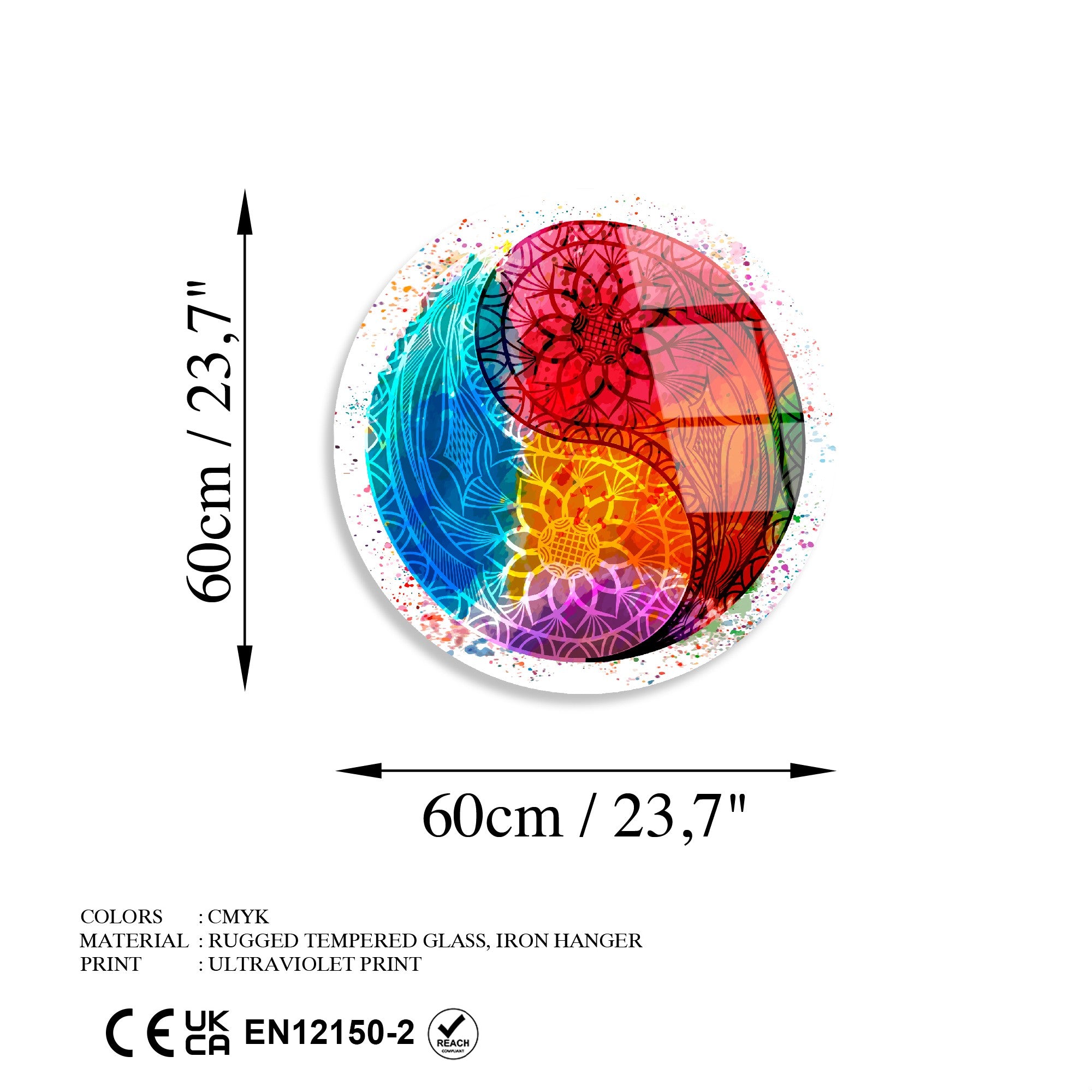 Quadro Decorativo Redondo em Vidro Temperado Multicolor 60 cm, 4 mm | UV-1139 (123BZM2635)