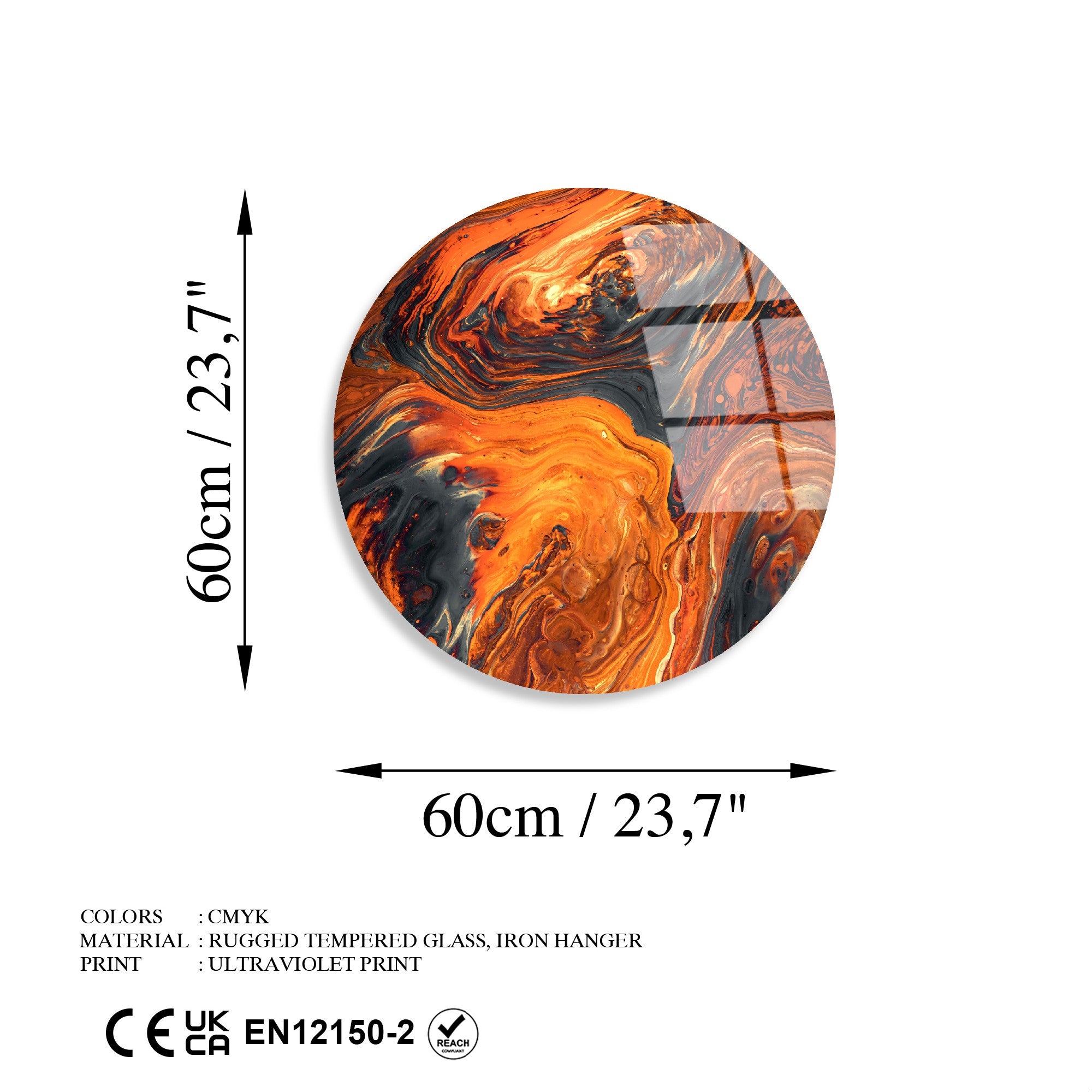 Quadro Decorativo em Vidro Temperado UV-1140 (123BZM2636) – Multicolor – Ø60 cm – 100% Vidro 4 mm