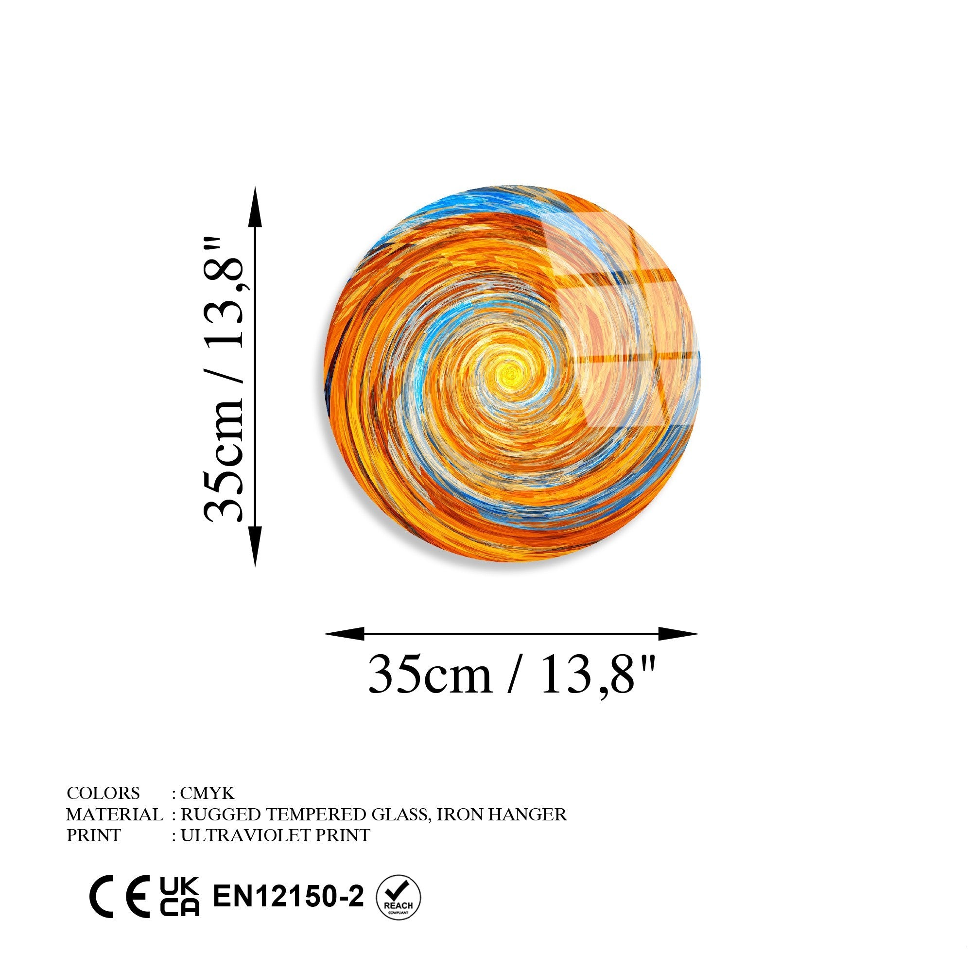 Quadro Decorativo em Vidro Temperado UV-1143 (123BZM2639), Multicor, Ø30 cm, 4 mm, 1,566 kg