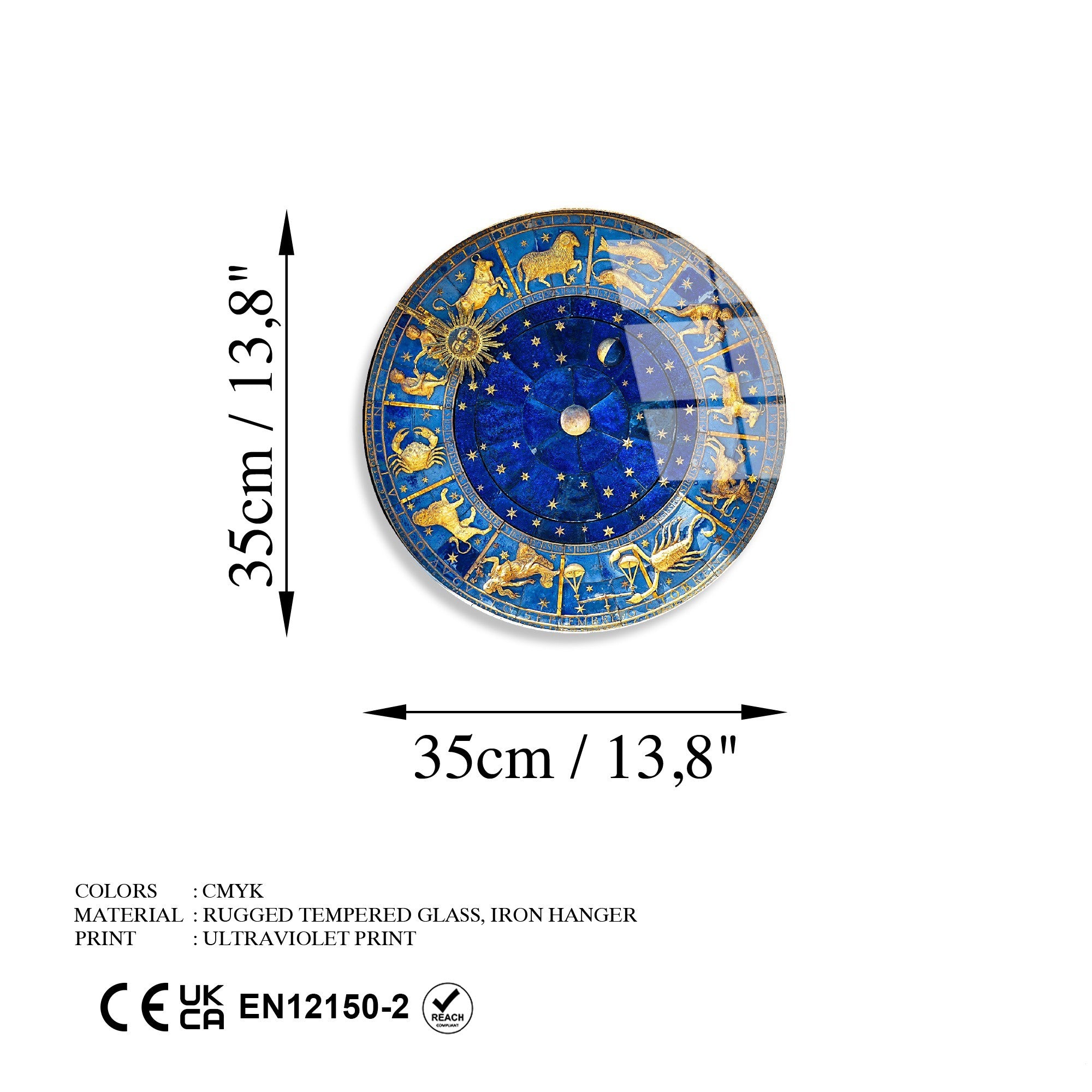 Quadro Decorativo em Vidro Temperado UV-1144, Ø30 cm, 4 mm, Multicor