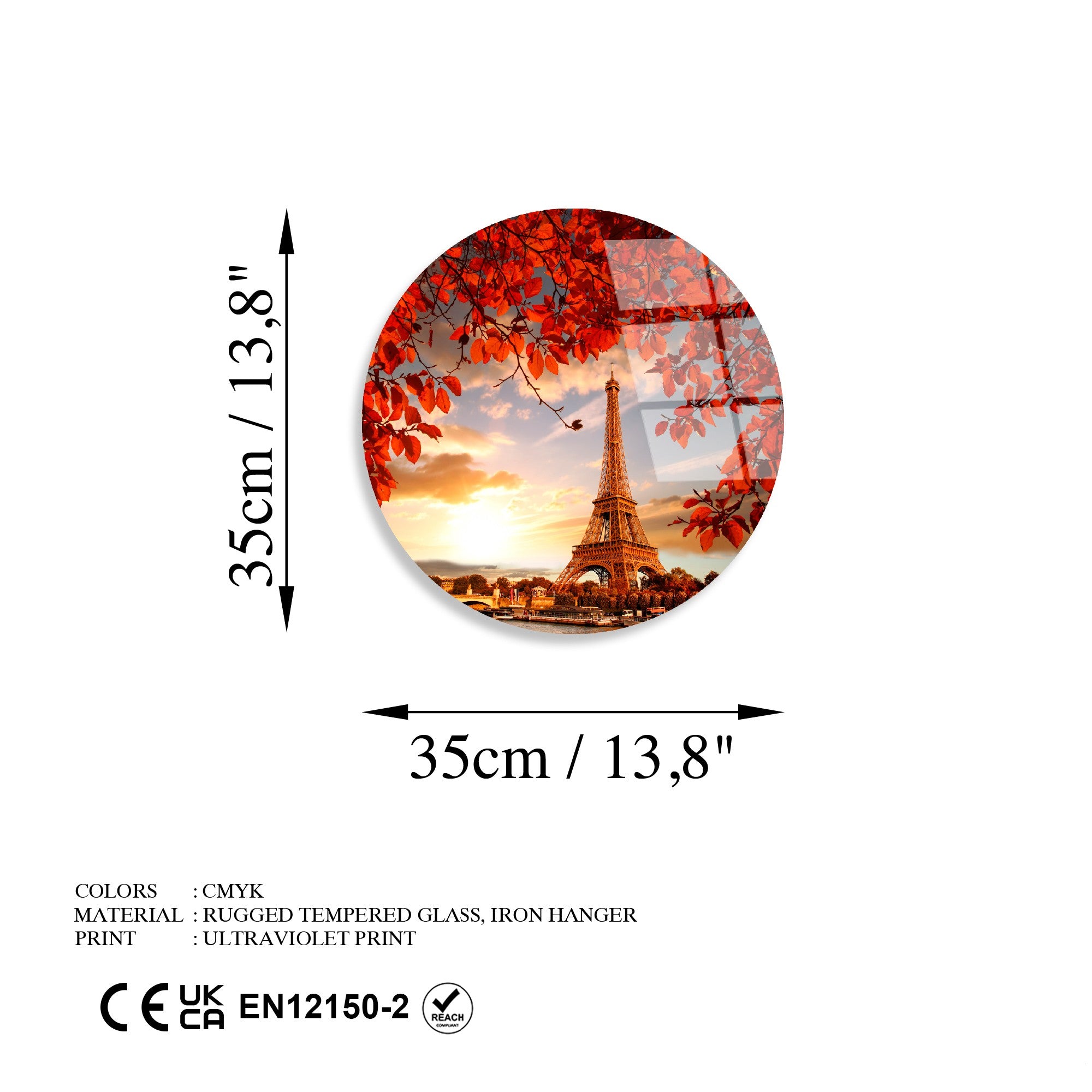 Quadro Decorativo em Vidro Temperado UV-1148 (123BZM2644), Multicolorido, Ø30 cm, 4 mm