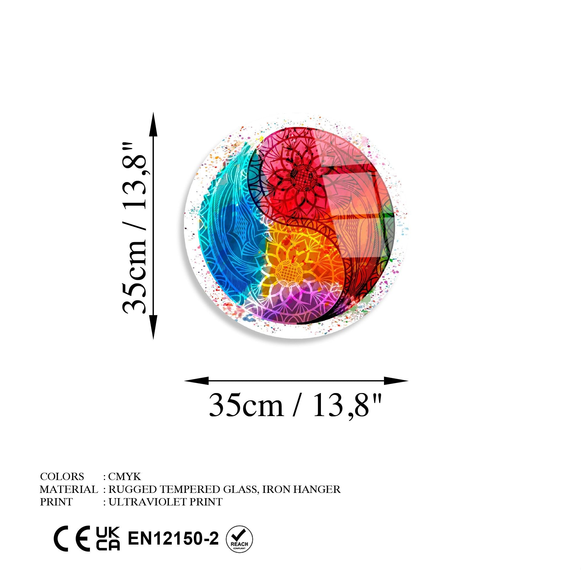 Quadro Decorativo em Vidro Temperado UV-1159 — Multicolor, Ø30 cm, 4 mm