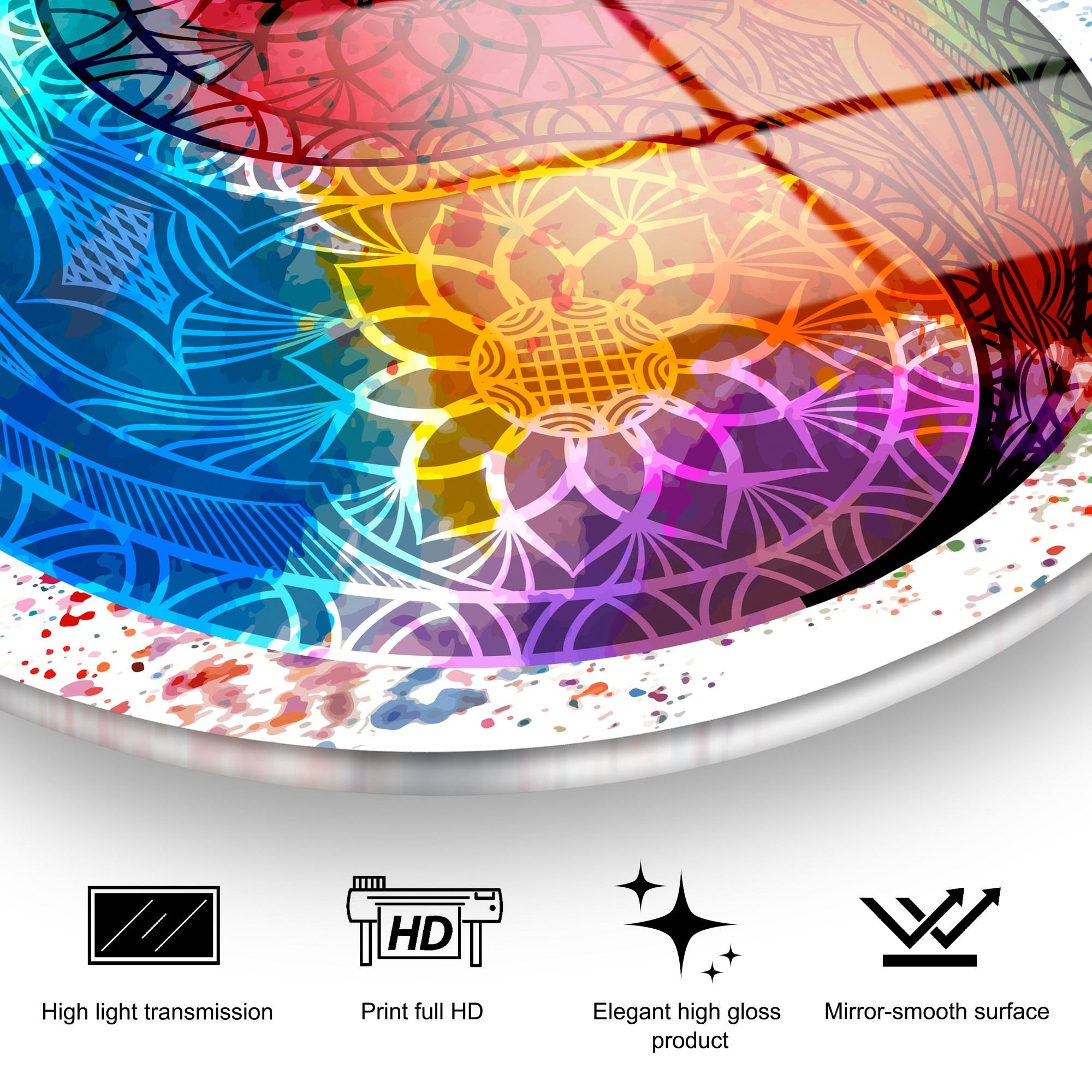 Quadro Decorativo em Vidro Temperado UV-1159 — Multicolor, Ø30 cm, 4 mm