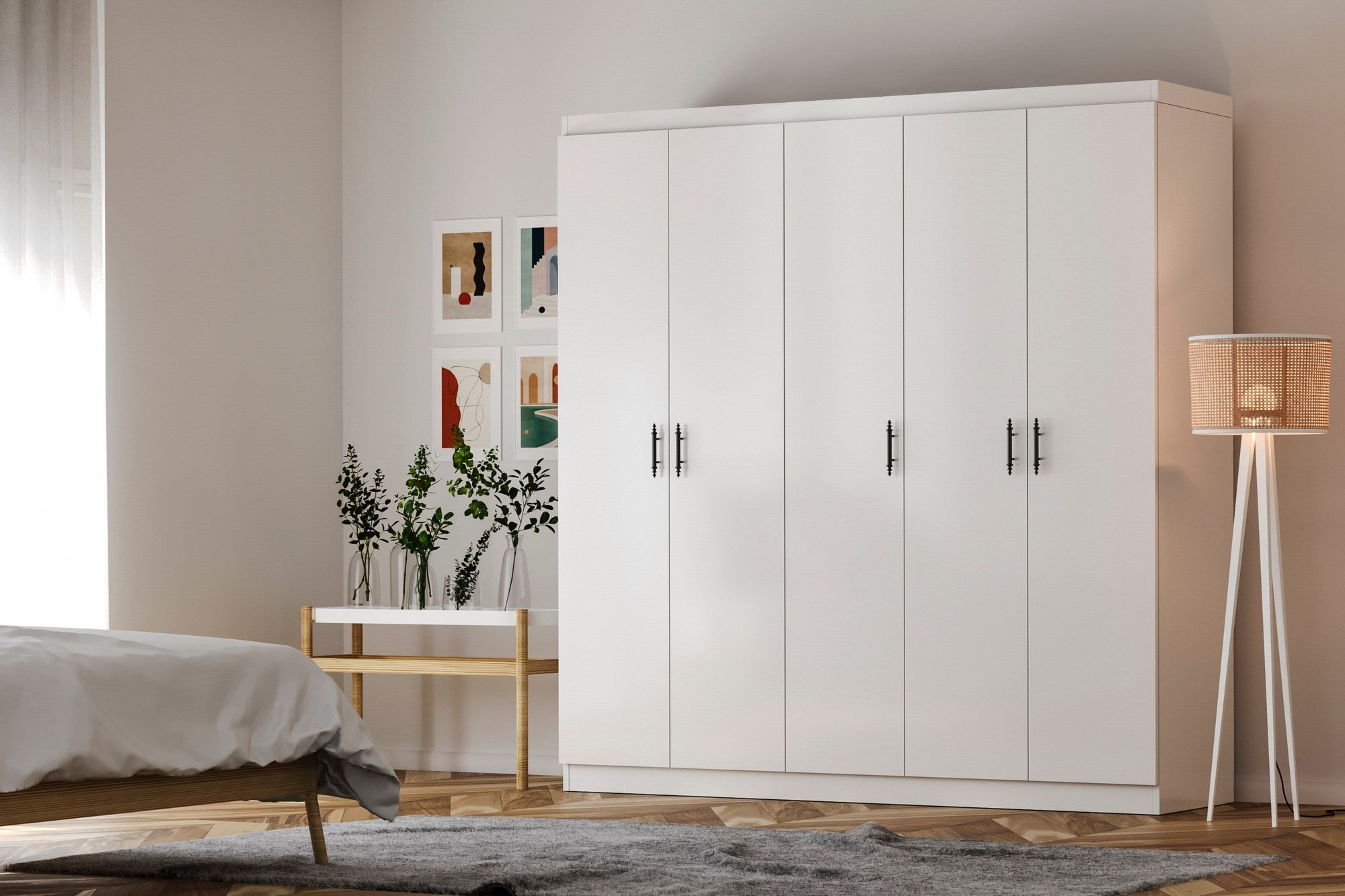 Guarda-roupa branco elegante, 175 x 182 x 50 cm | Painel de partículas 100% revestido em melamina, 18 mm de espessura | Solução de armazenamento elegante para quartos modernos