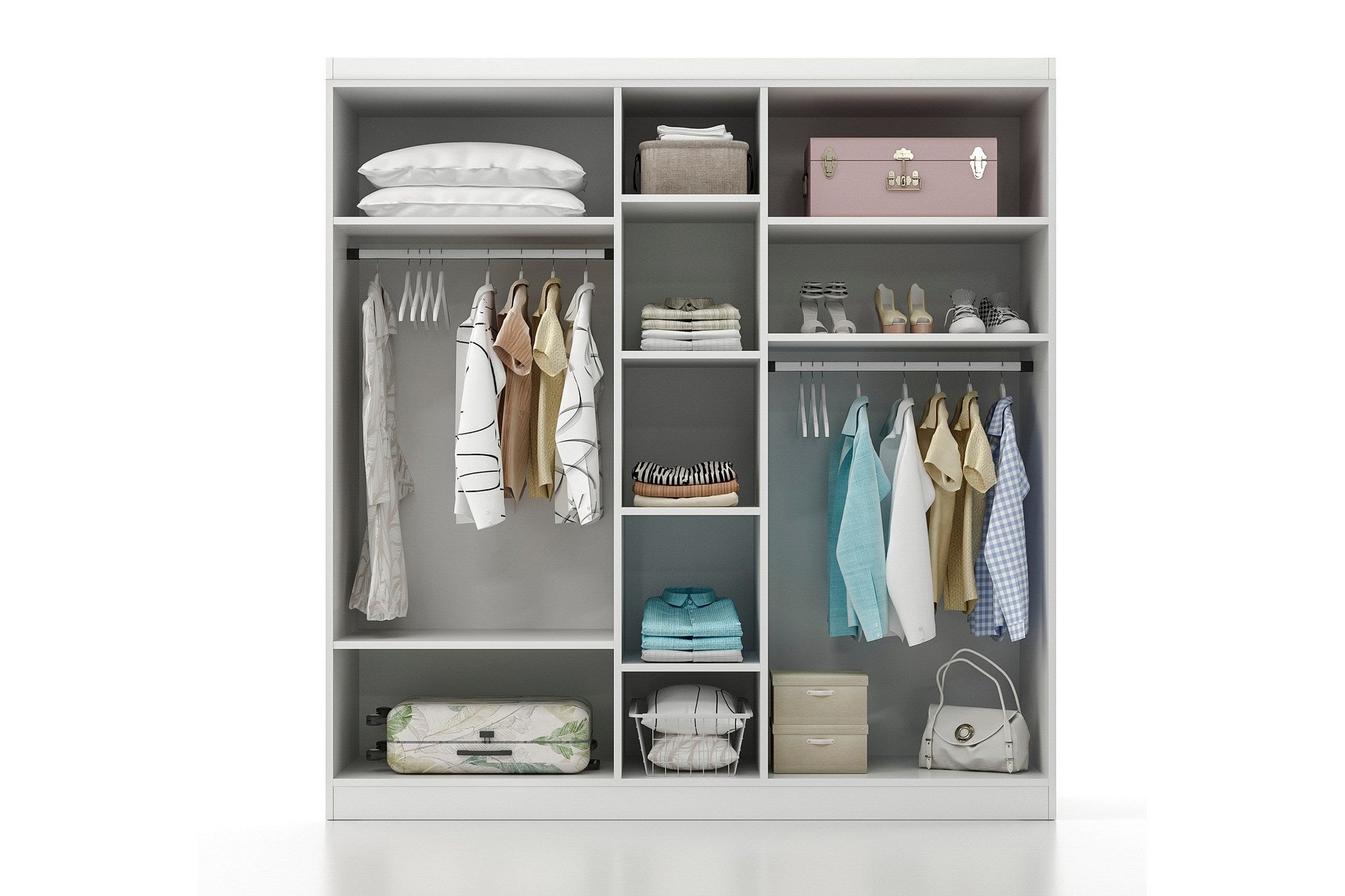 Guarda-roupa branco elegante, 175 x 182 x 50 cm | Painel de partículas 100% revestido em melamina, 18 mm de espessura | Solução de armazenamento elegante para quartos modernos