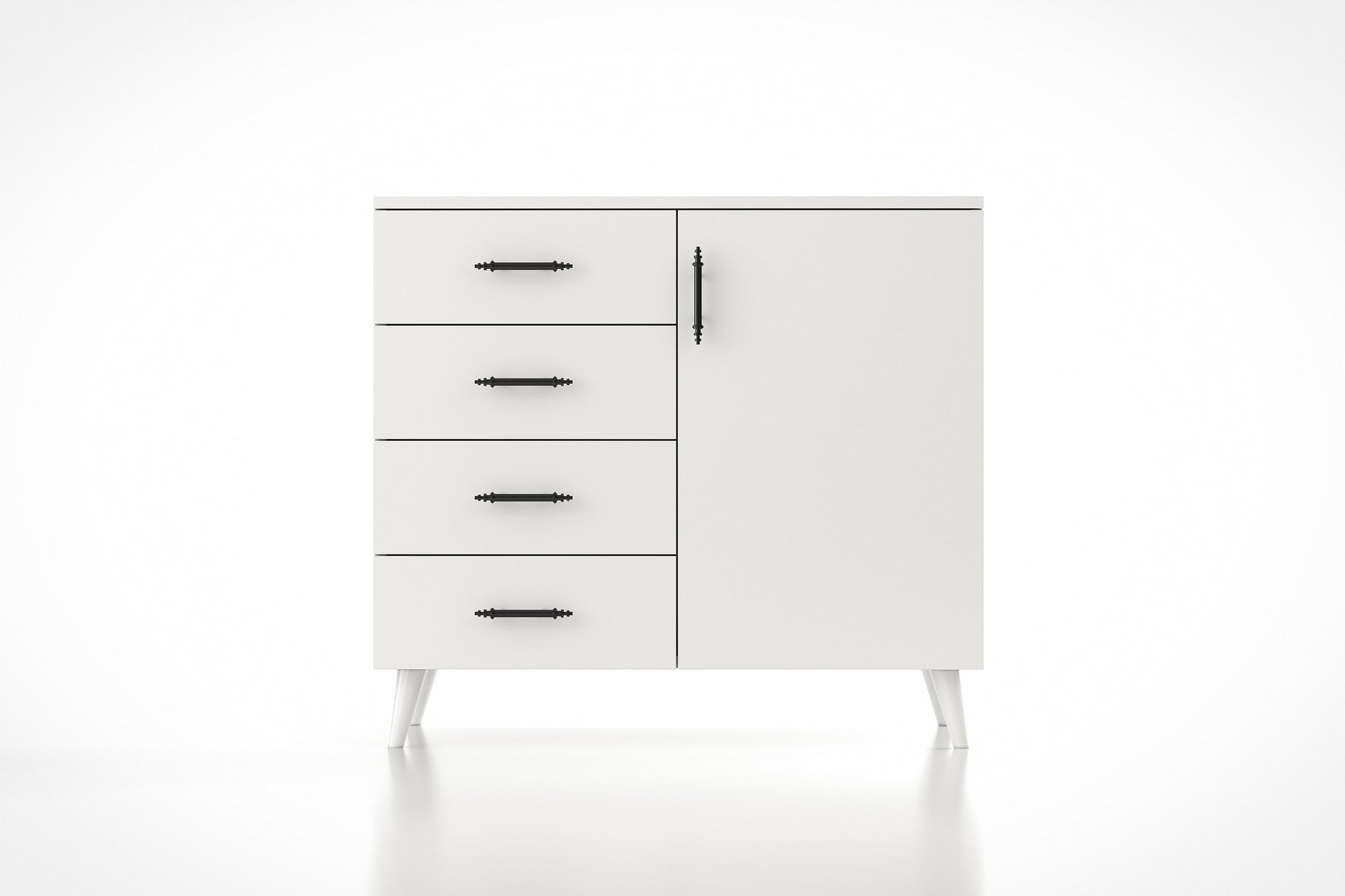 Conjunto de quarto jovem e elegante, branco, 100% aglomerado revestido em melamina | Inclui guarda-roupa, escrivaninha, cama, criado-mudo e cômoda | Design moderno