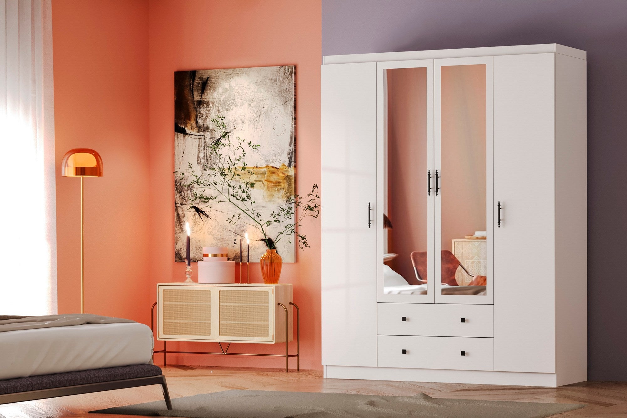 Guarda-roupa branco elegante, 140 x 182 x 50 cm | Painel de partículas 100% revestido em melamina, 18 mm de espessura | Perfeito para quartos modernos e soluções de armazenamento