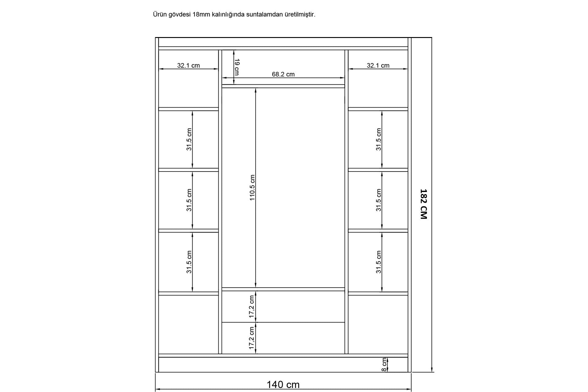 Guarda-roupa branco elegante, 140 x 182 x 50 cm | Painel de partículas 100% revestido em melamina, 18 mm de espessura | Perfeito para quartos modernos e soluções de armazenamento
