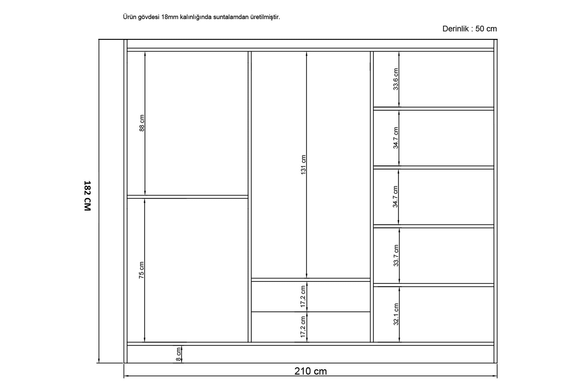 Guarda-roupa branco elegante, 210 x 186 x 50 cm | Painel de partículas 100% revestido em melamina, 18 mm de espessura | Perfeito para quartos modernos e soluções de armazenamento
