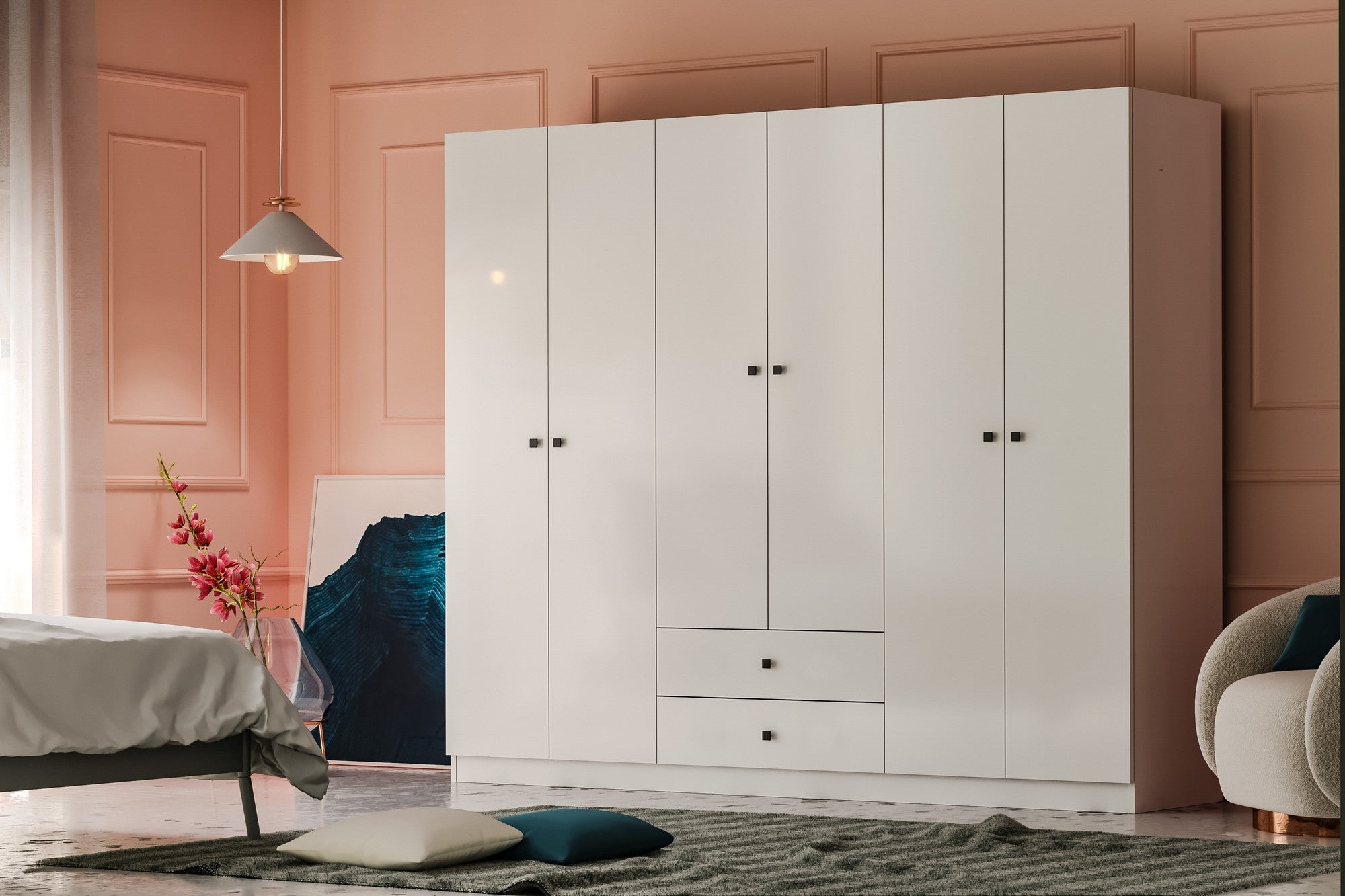 Guarda-roupa branco elegante, 180 x 180 x 43 cm | Painel de partículas 100% revestido em melamina, 18 mm de espessura | Perfeito para quartos modernos e soluções de armazenamento