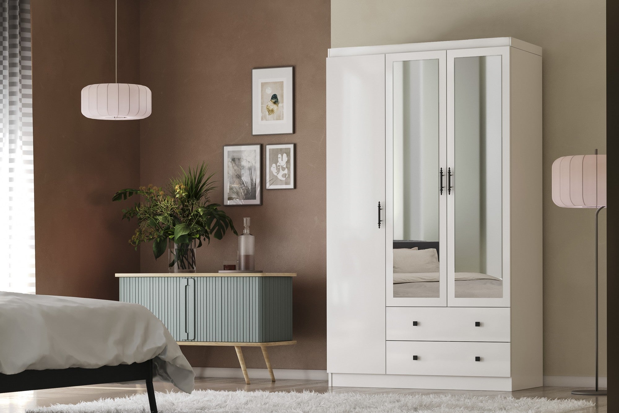 Guarda-roupa branco elegante, 105 x 210 x 50 cm | Painel de partículas 100% revestido em melamina, 18 mm de espessura | Perfeito para quartos modernos e soluções de armazenamento