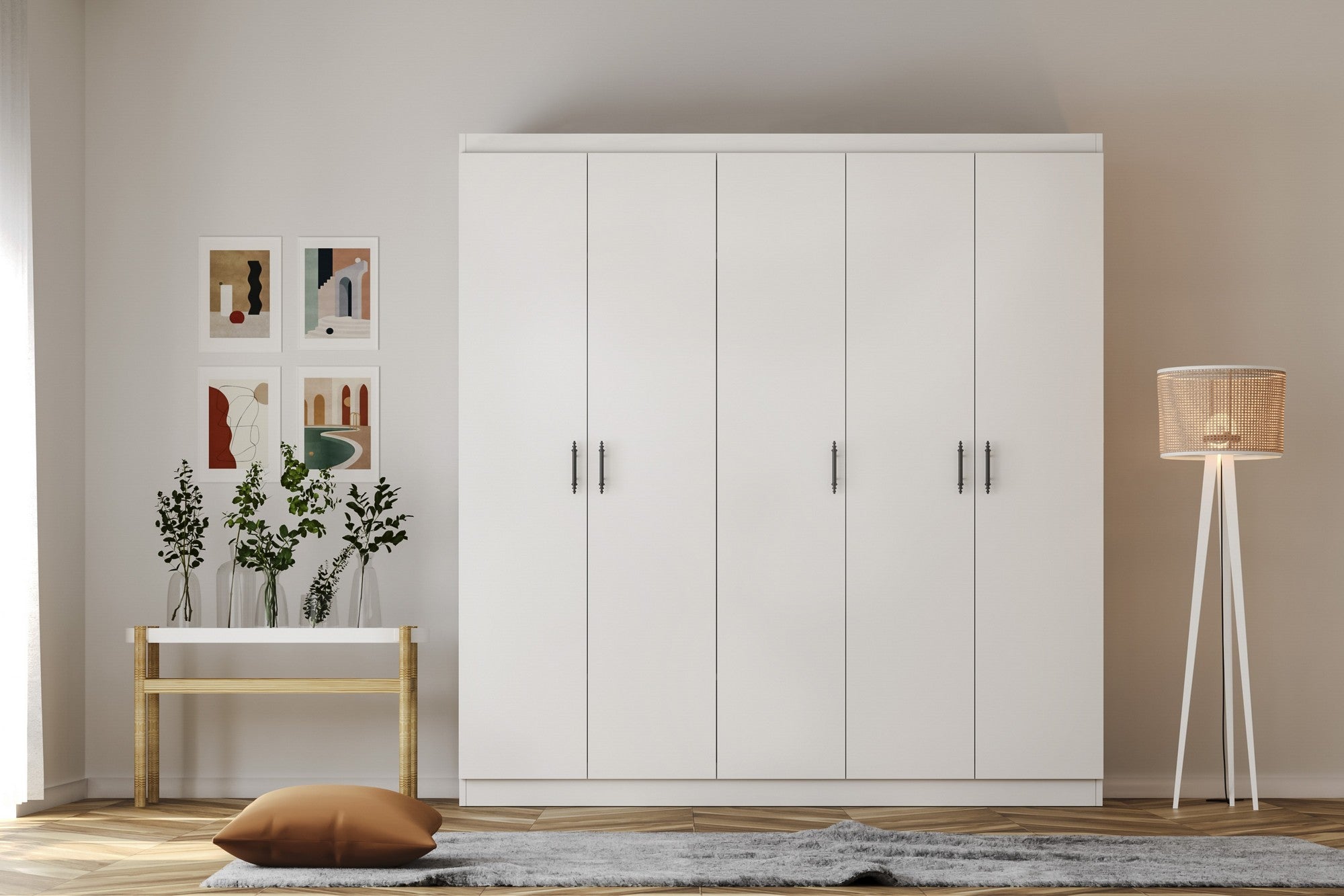 Guarda-roupa branco elegante, 175 x 210 x 50 cm | Painel de partículas 100% revestido em melamina, 18 mm de espessura | Perfeito para quartos modernos e soluções de armazenamento