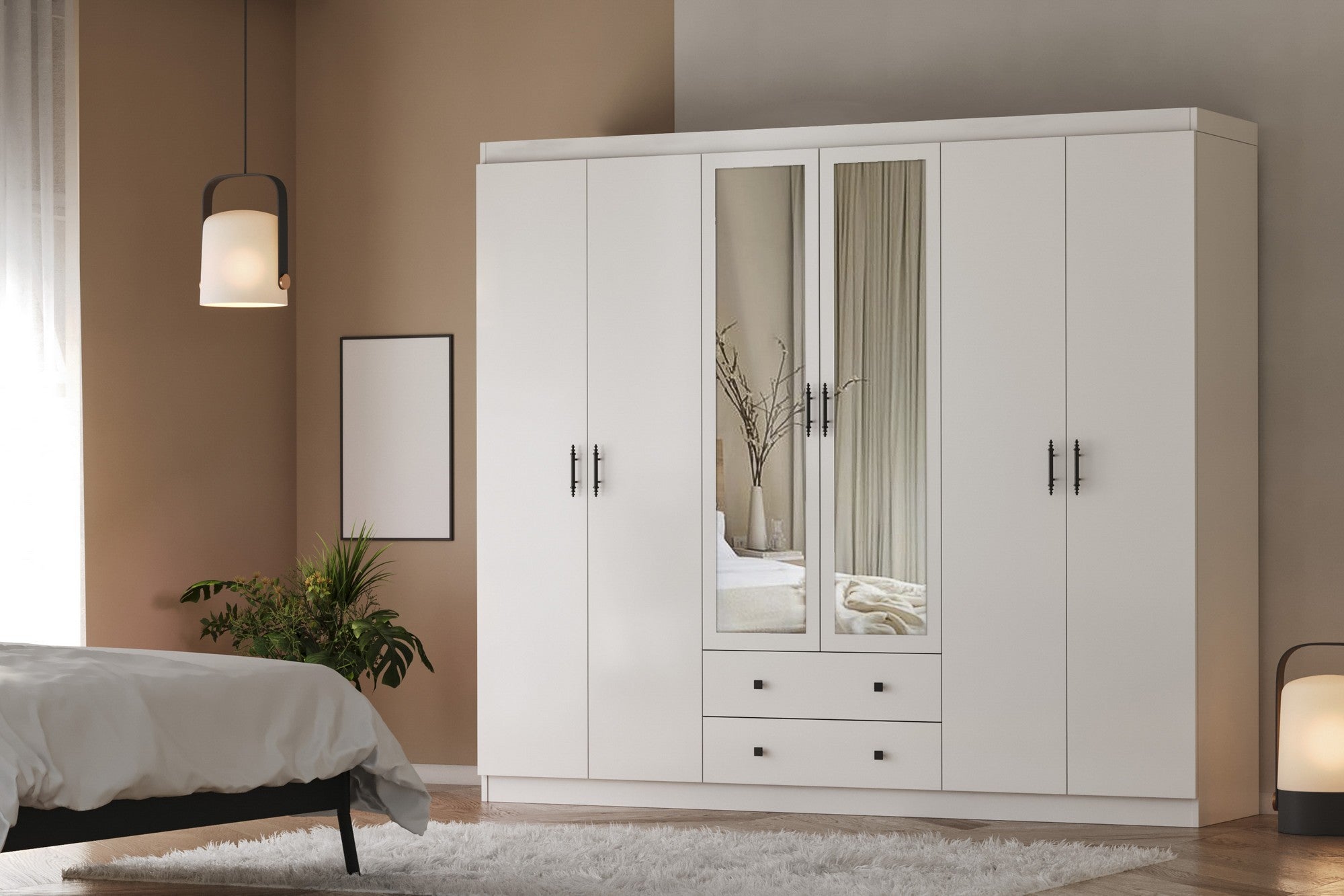 Guarda-roupa branco elegante, 210 x 210 x 50 cm | Painel de partículas 100% revestido em melamina, 18 mm de espessura | Perfeito para quartos modernos e soluções de armazenamento