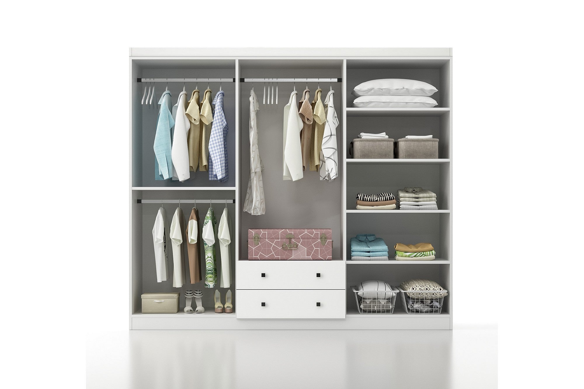 Guarda-roupa branco elegante, 210 x 210 x 50 cm | Painel de partículas 100% revestido em melamina, 18 mm de espessura | Perfeito para quartos modernos e soluções de armazenamento