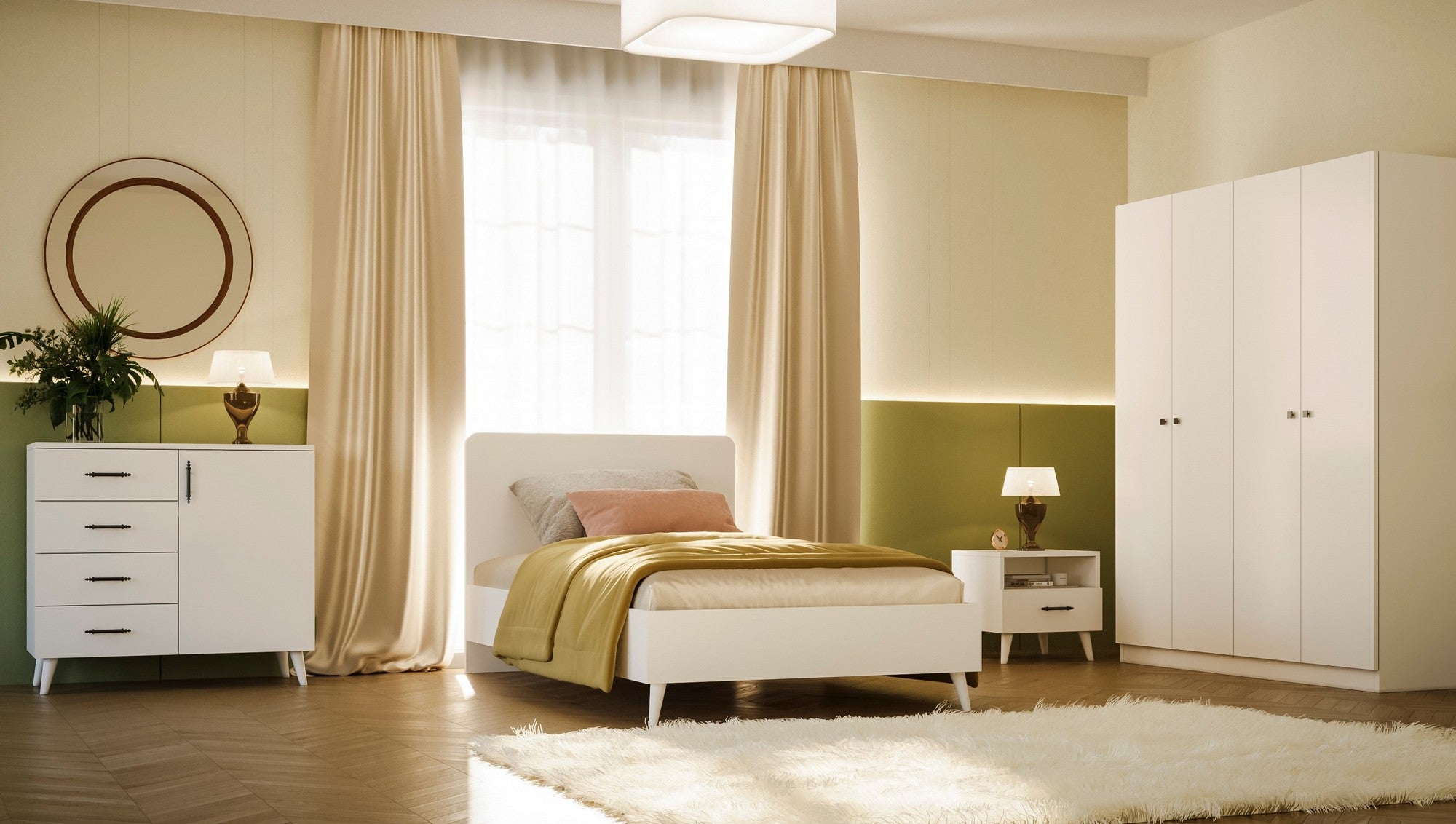 Conjunto de Quarto Jovem | Painel de Partículas 100% Revestido em Melamina | Design Moderno e Durável