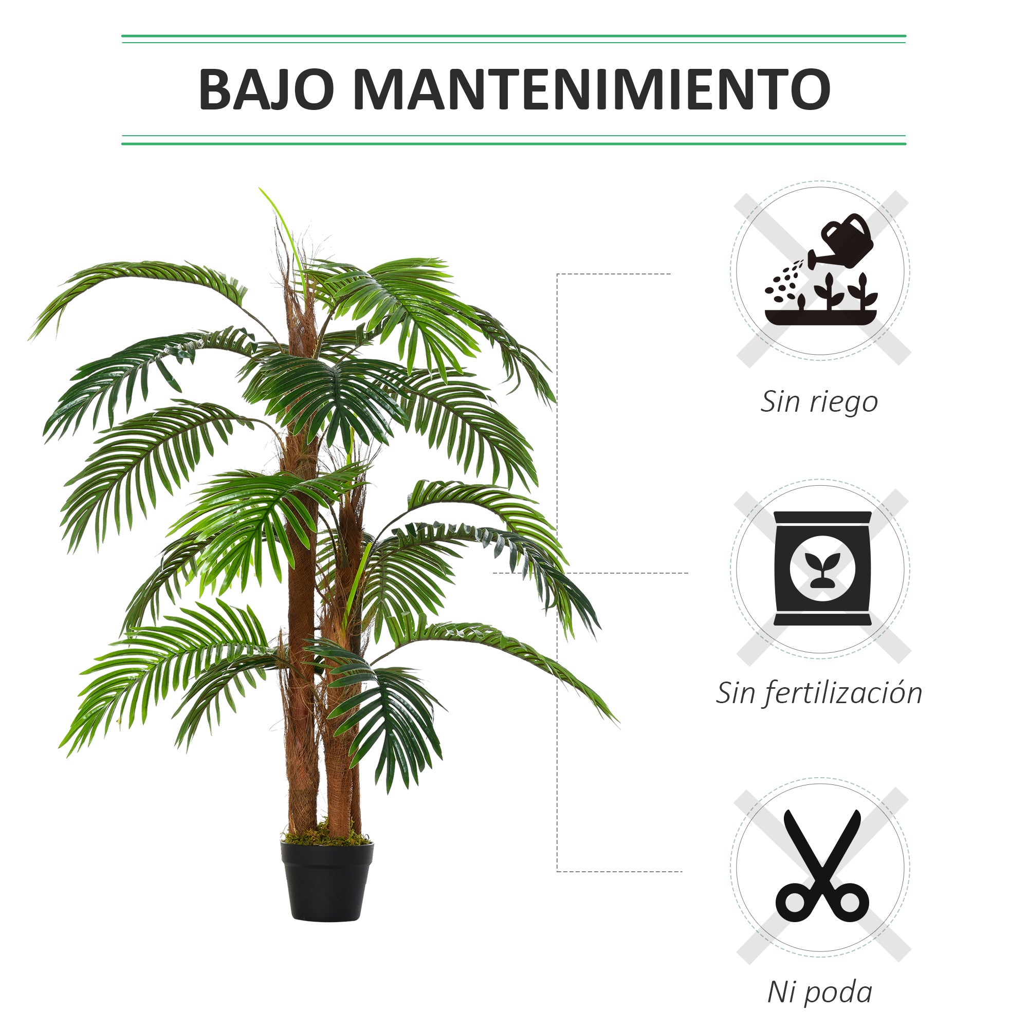 Palmeira Artificial – 120 cm – Verde – PE, PP, PU, Cimento