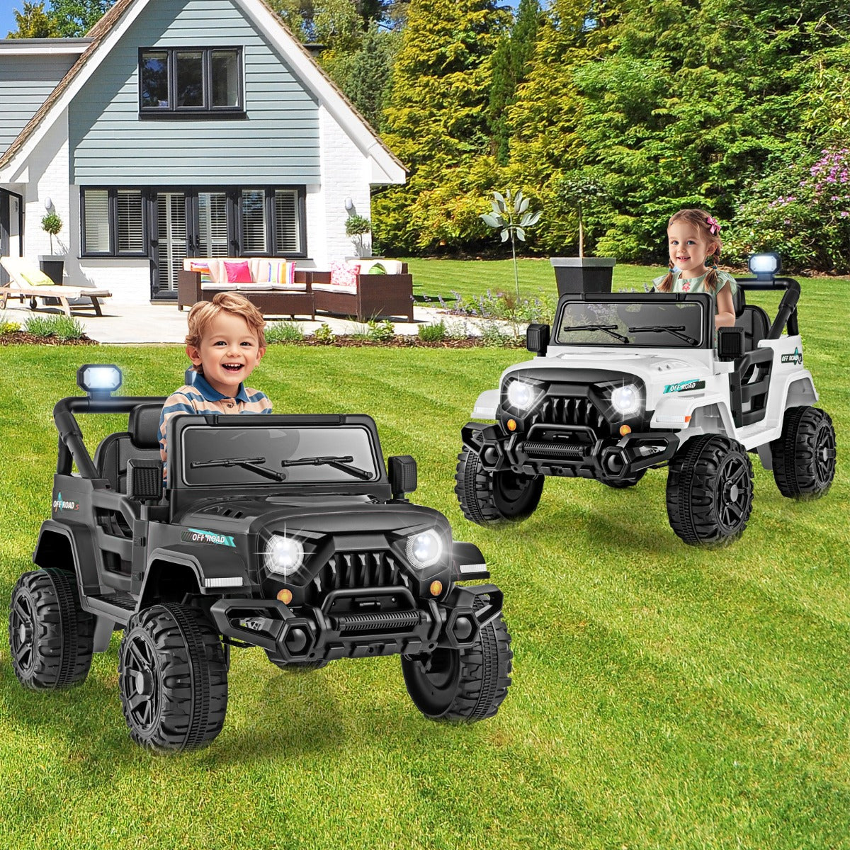 Carro Elétrico para Crianças 12V com 3 Velocidades, Música e Luzes LED - 99 x 62 x 62 cm Preto