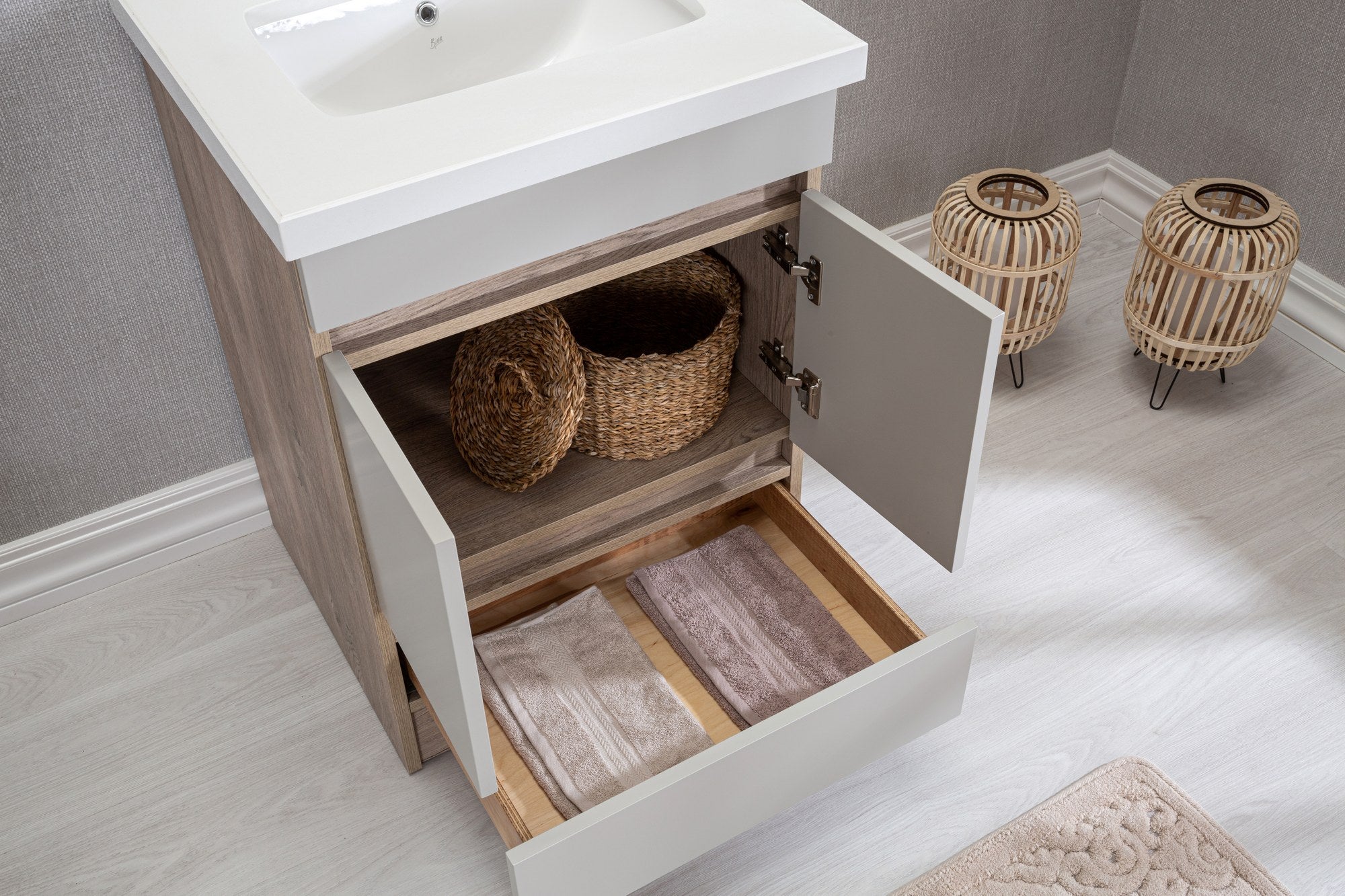 Conjunto de Móveis Casa Banho Echo 24 Oak - Set 2 Peças Premium