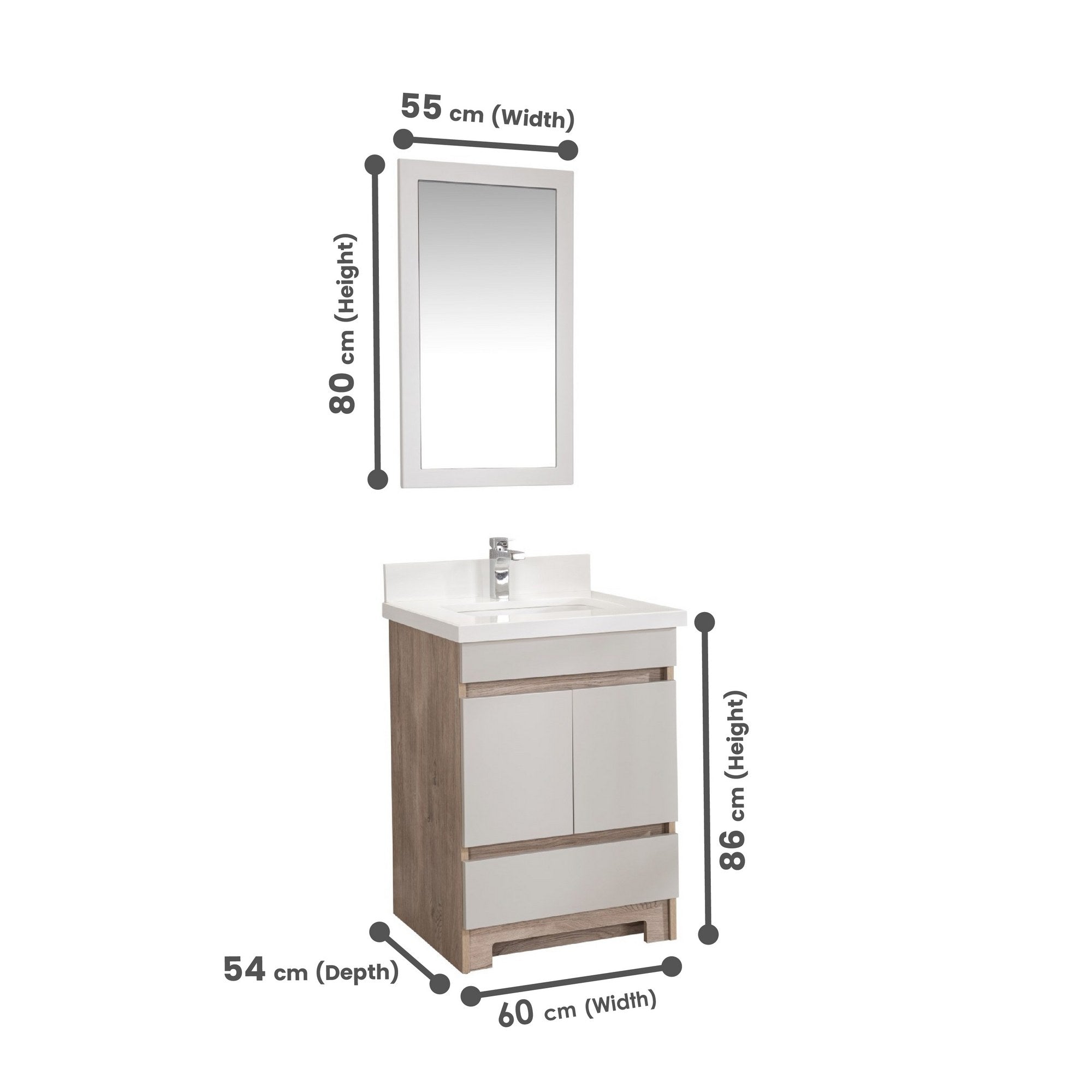 Conjunto de Móveis Casa Banho Echo 24 Oak - Set 2 Peças Premium