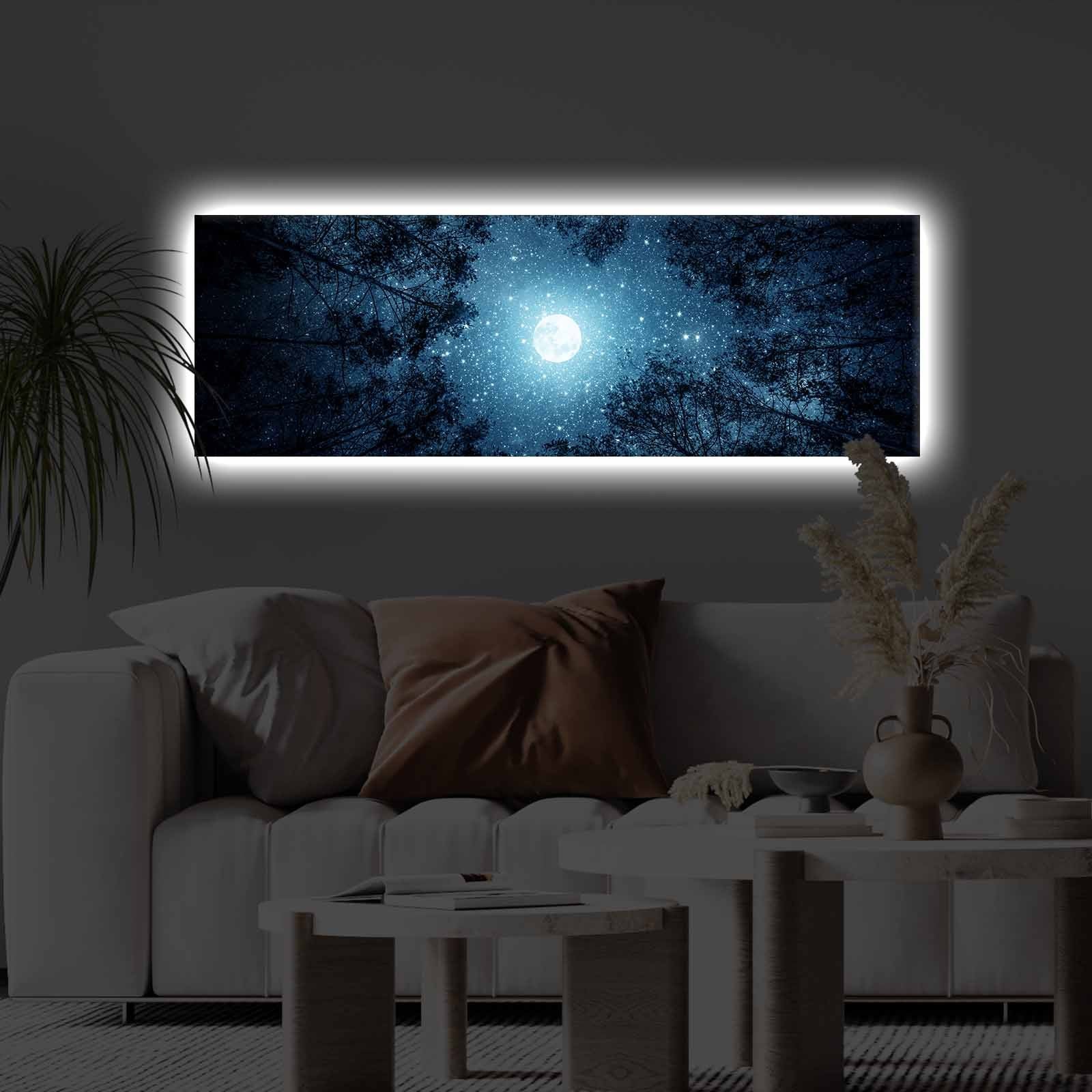 Pintura em tela decorativa com iluminação LED – 30 x 90 cm – moldura de madeira