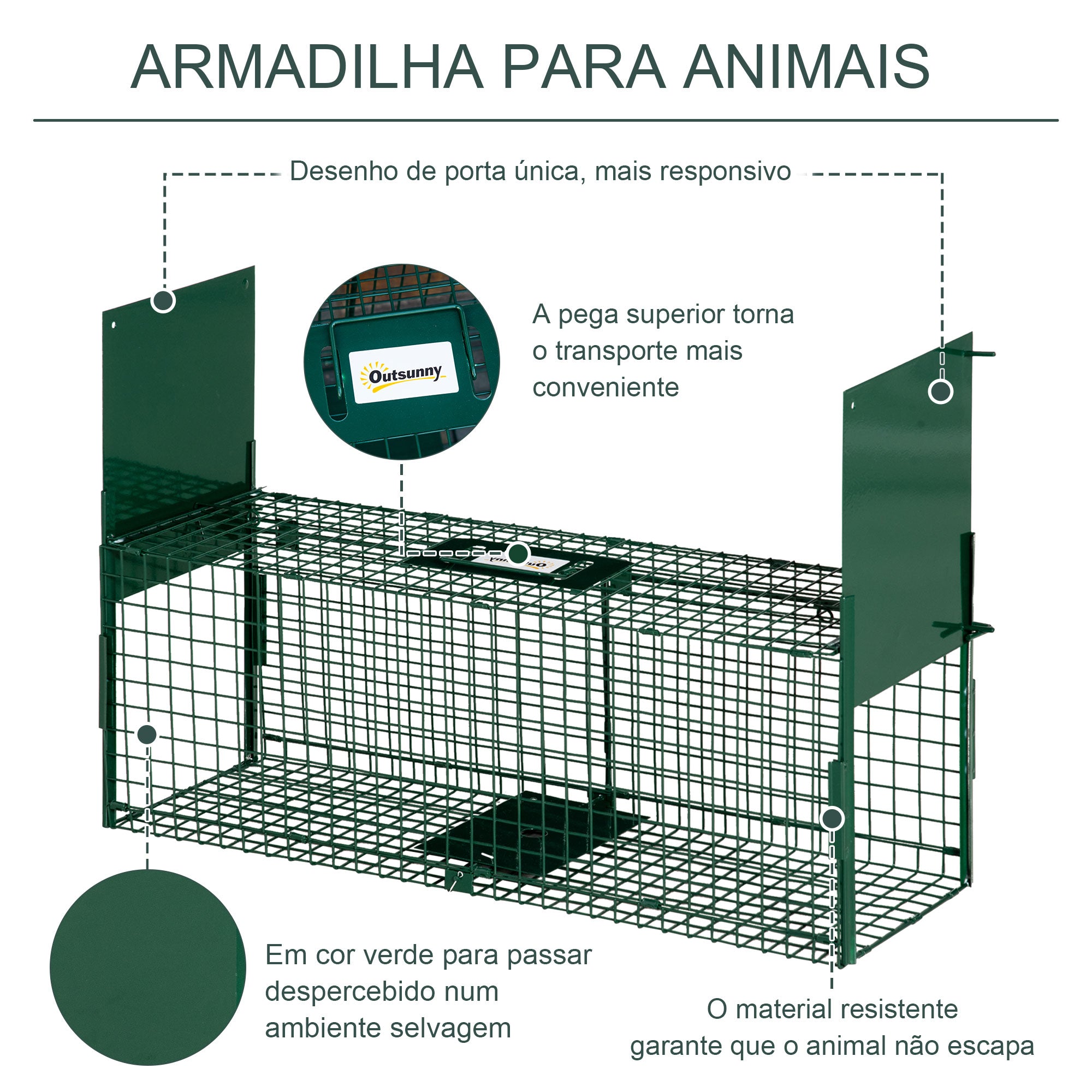 Armadilha para Captura de Animais Vivos 80x25x30cm - Verde Escuro