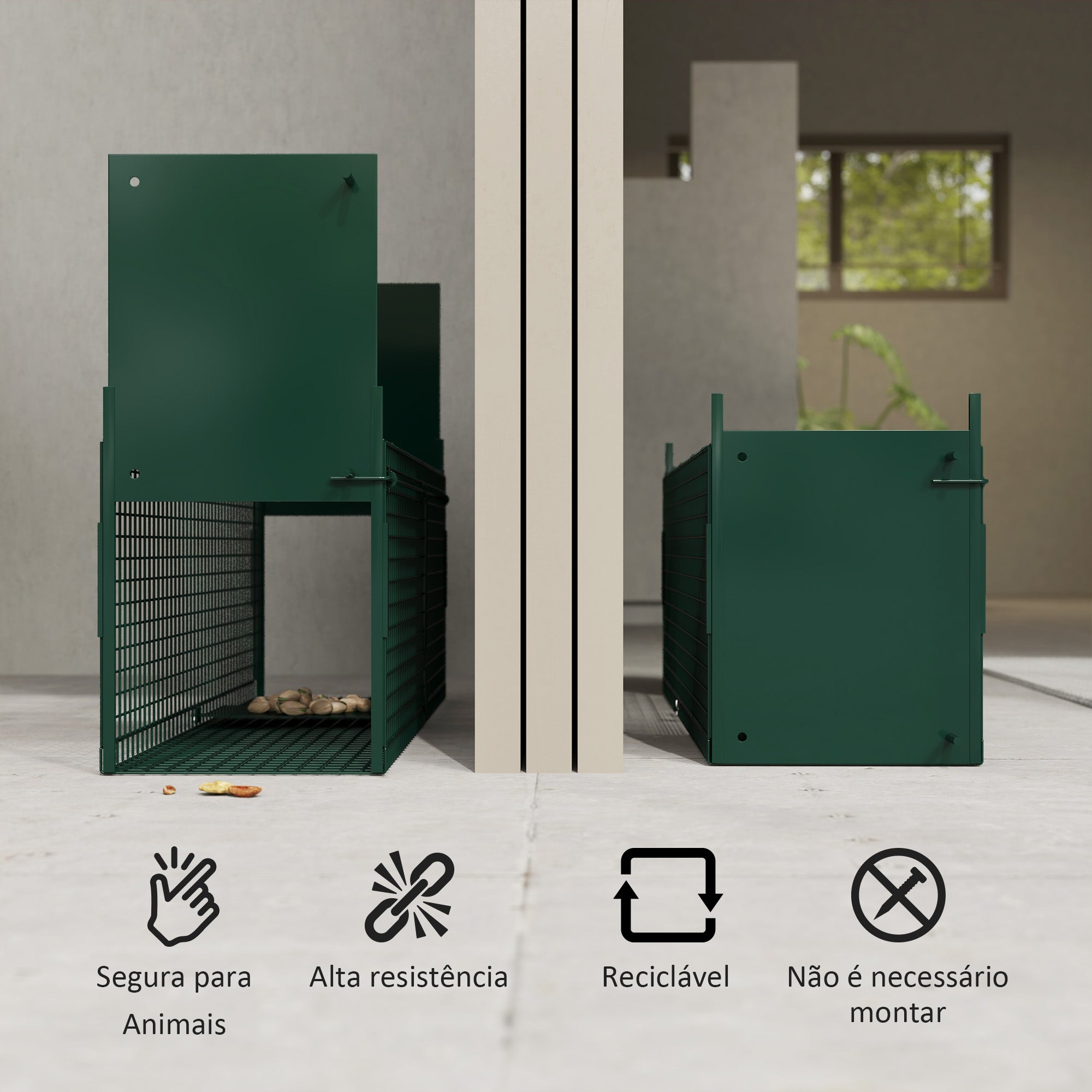 Armadilha para Captura de Animais Vivos 80x25x30cm - Verde Escuro