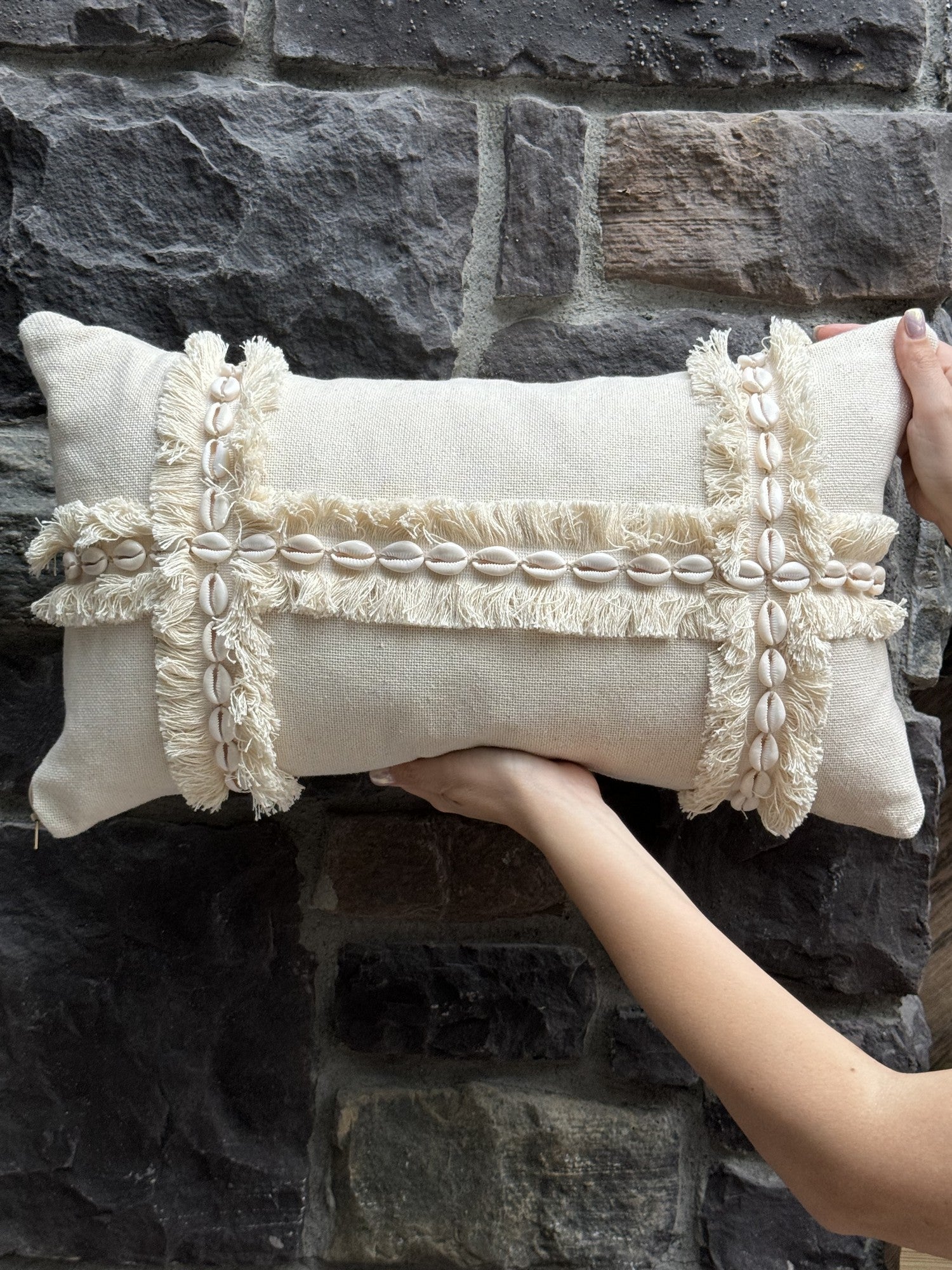 Capa de almofada – 30 x 50 cm – Bege – 75% Algodão, 25% Concha do Mar