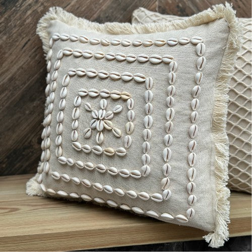 Capa de almofada – 43 x 43 cm – Bege – Algodão/Concha do Mar