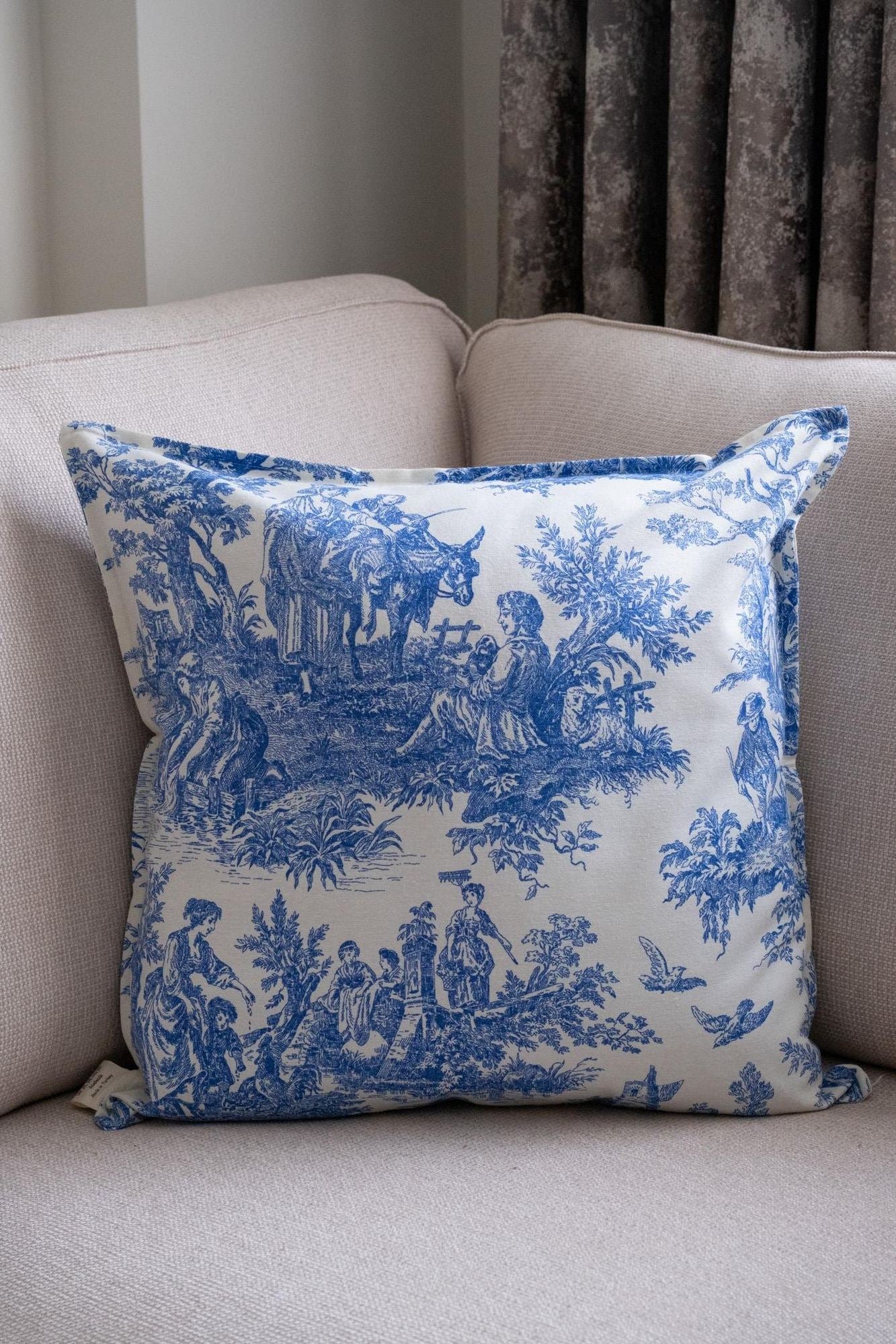 Capa de almofada – 45 x 45 cm – Azul, Branco – Tecido