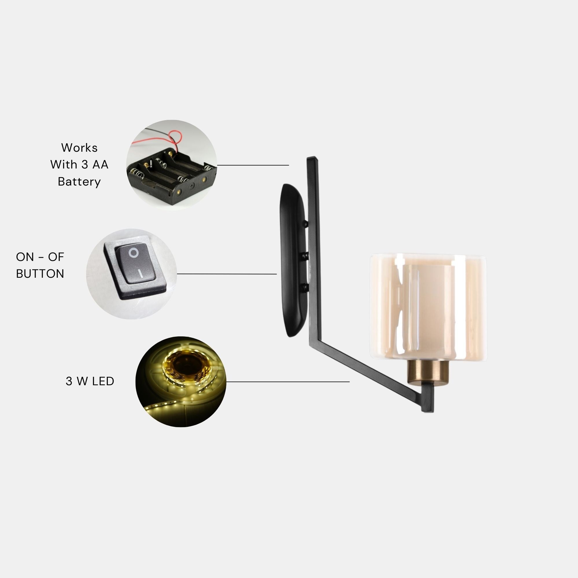 Candeeiro de Parede – 40 cm – Preto e Creme – Metálico