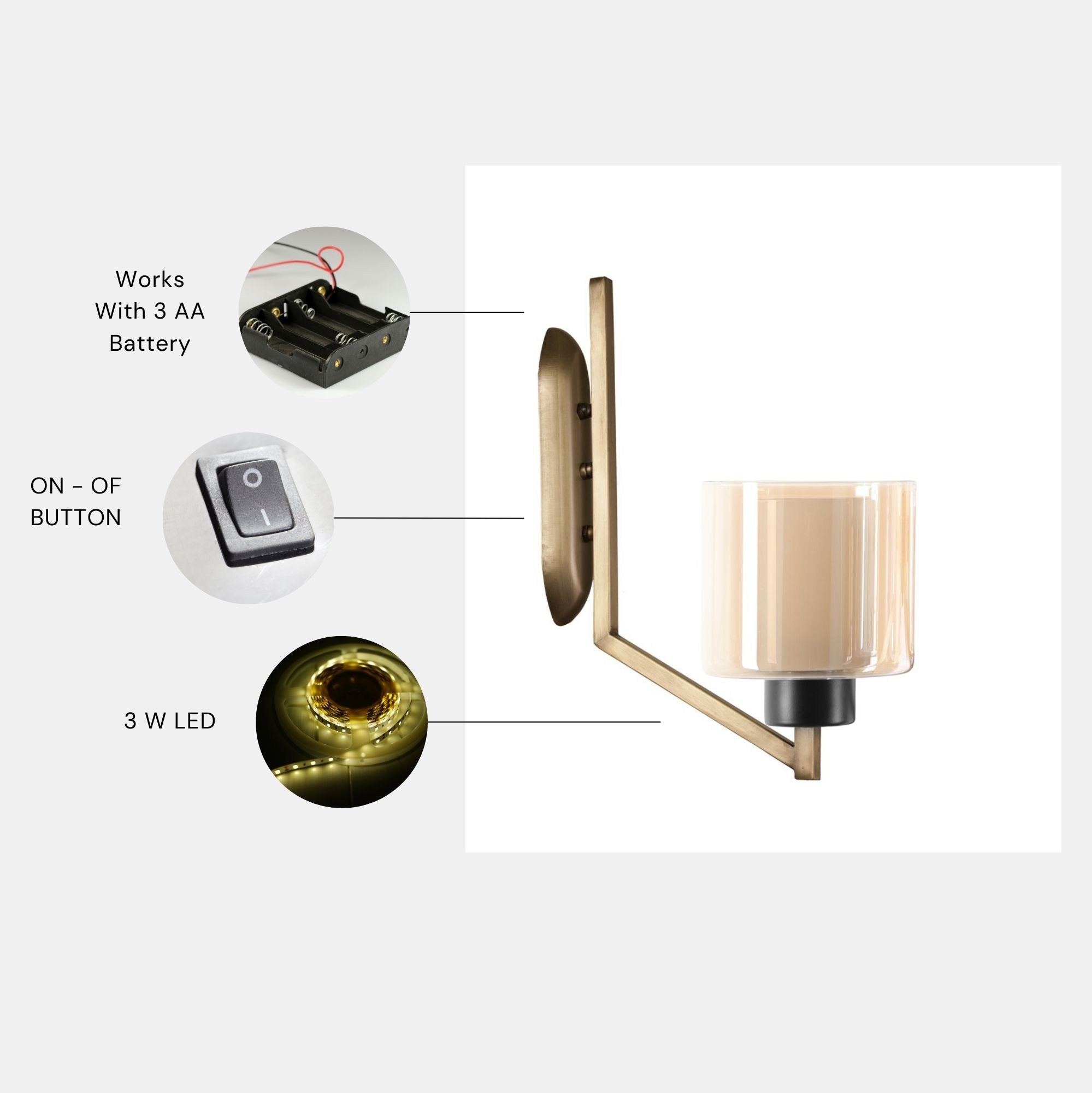 Candeeiro de Parede – 40 cm – Dourado e Creme – Metálico e Vidro