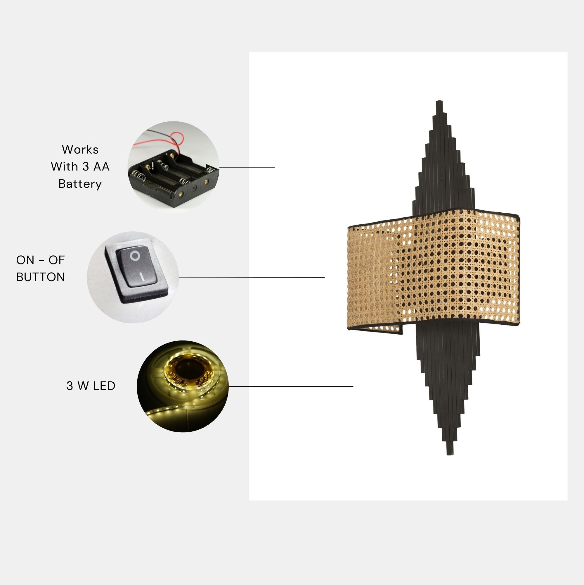 Candeeiro de Parede – 65 cm – Preto e Bege – Metal e Tecido