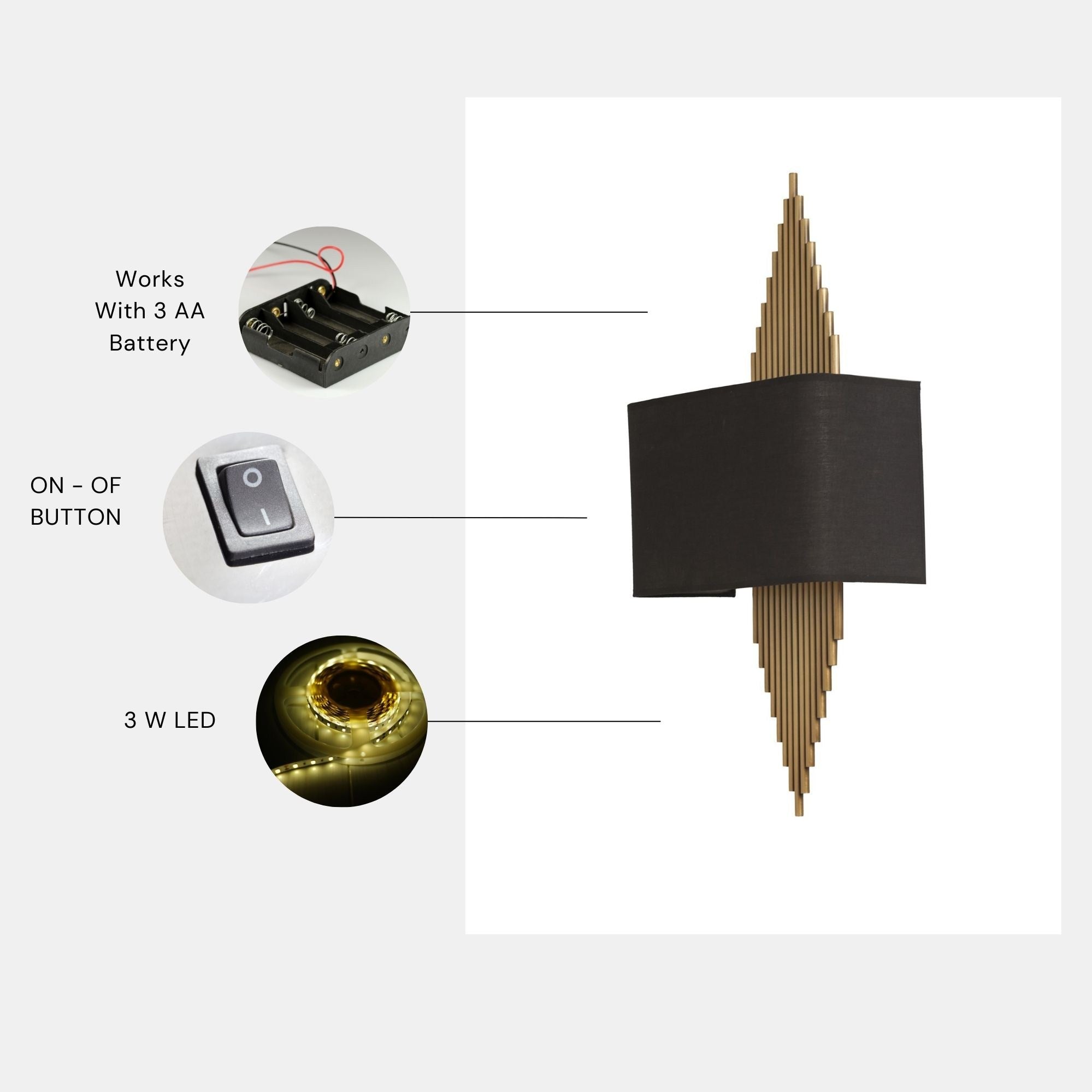 Candeeiro de Parede – 65 cm – Preto e Nogueira – Metálico