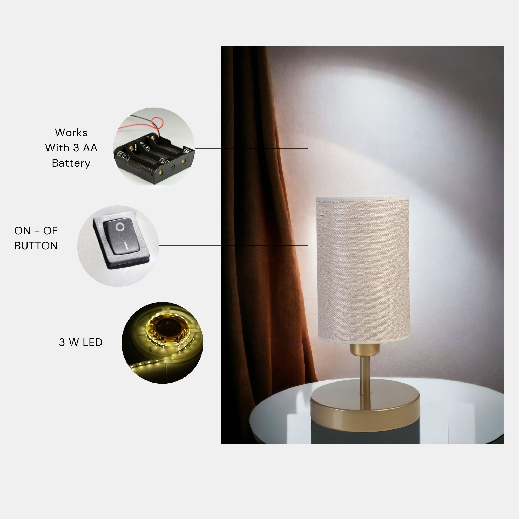 Candeeiro de mesa-Rumeli-Dourado
Creme